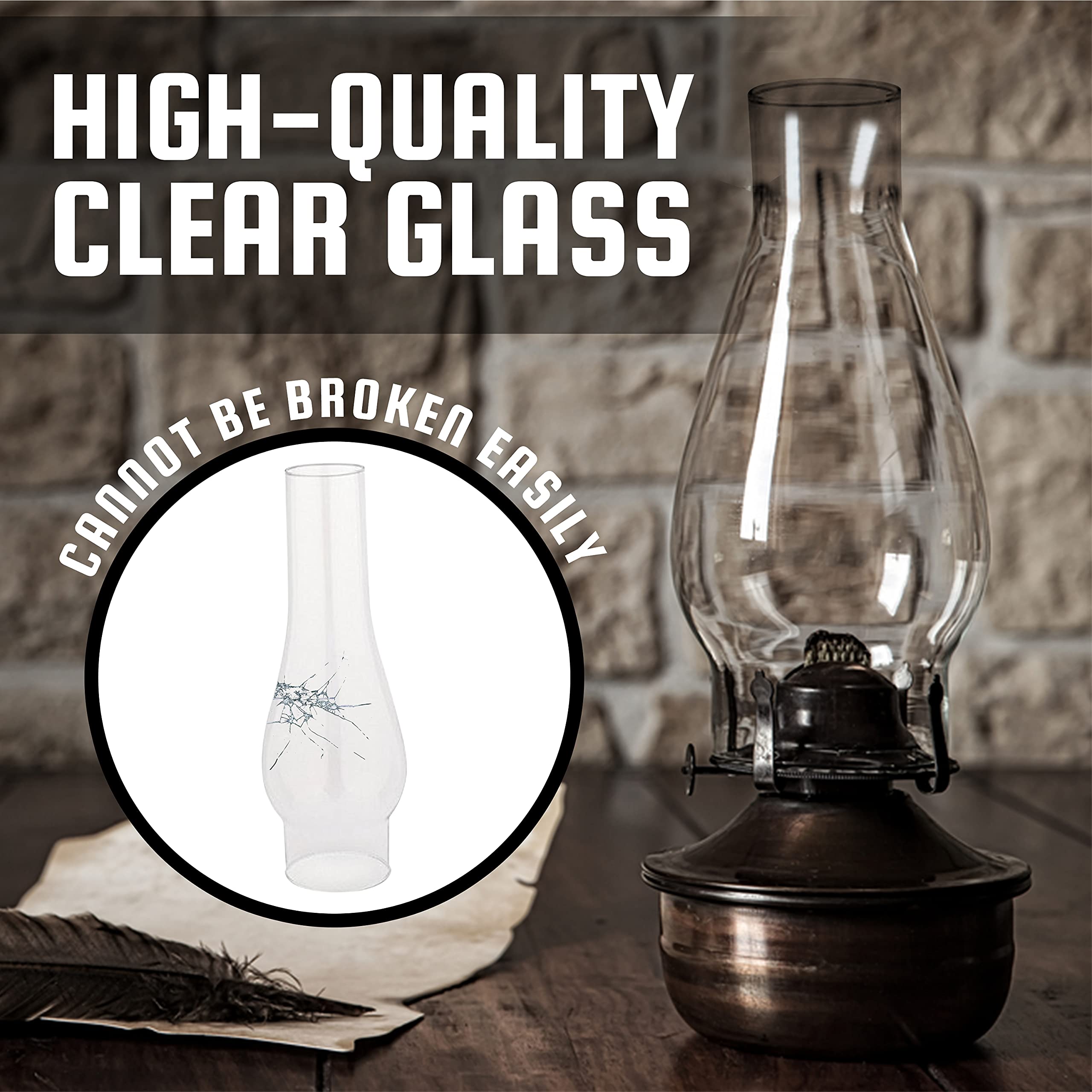 OHLECTRIC Glass Lamp Chimney - Hand Blown Replacement for Vintage Oil Lamps - 10in High, 3in Fitter, Transparent, Pack of 2