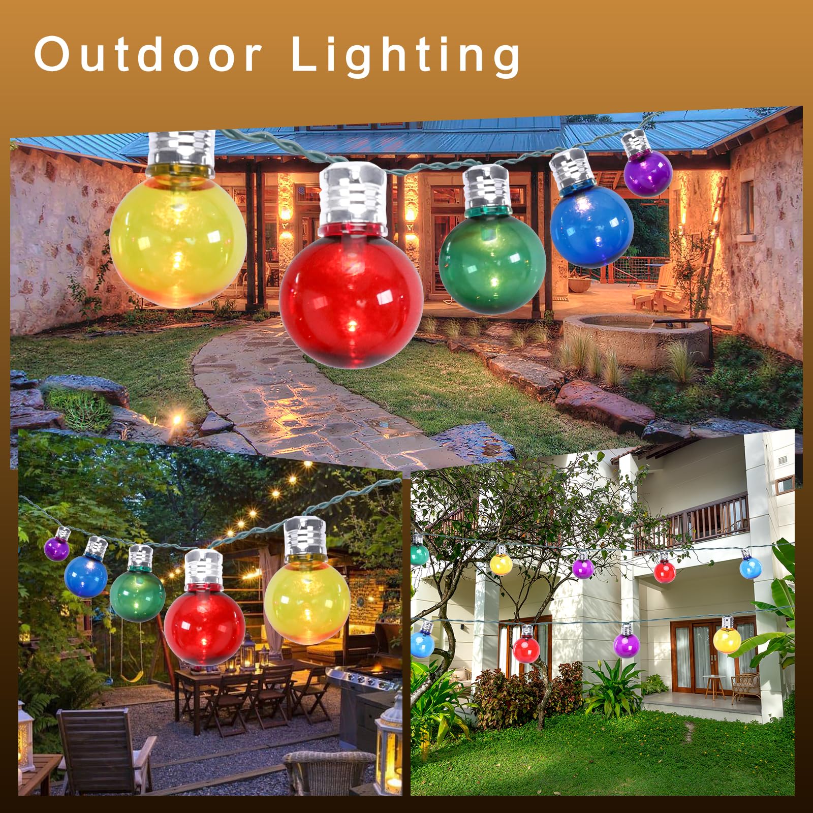 Afirst Solar Colored String Lights 15Ft With 15 Led Bulbs Waterproof Christmas Lights For Patio Holiday Party