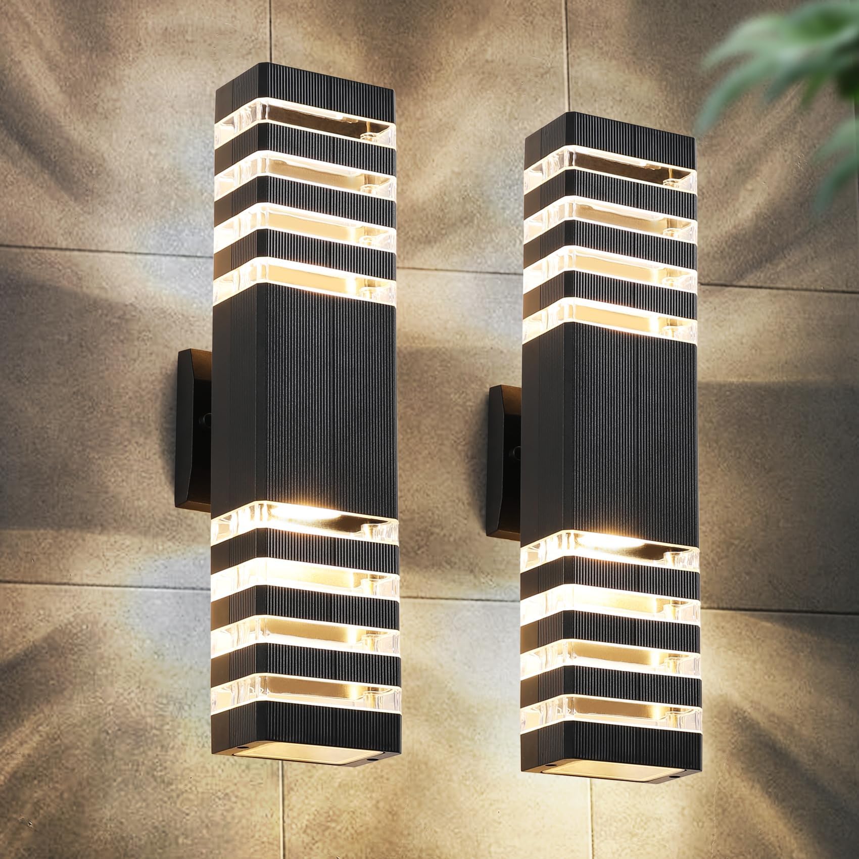 Zsmaiku 18.3&quot; Black 4-Tier Outdoor Wall Light Fixture, Waterproof With 4 Warm White Bulbs