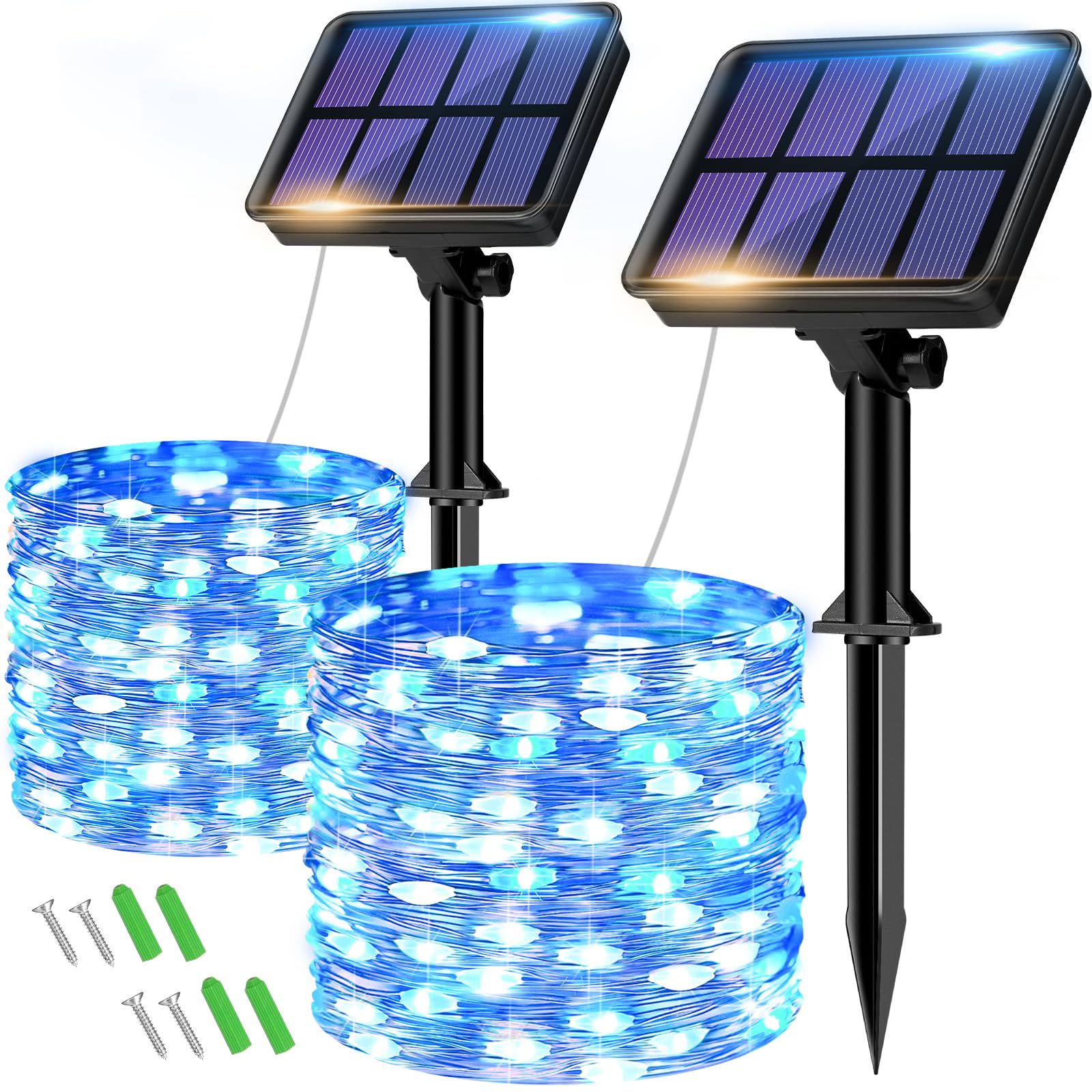 2 Pack Solar String Lights Outdoor - 160Led 66Ft Solar Fairy Lights Waterproof 8 Modes, Copper Wire Solar Powered Twinkle Lights
