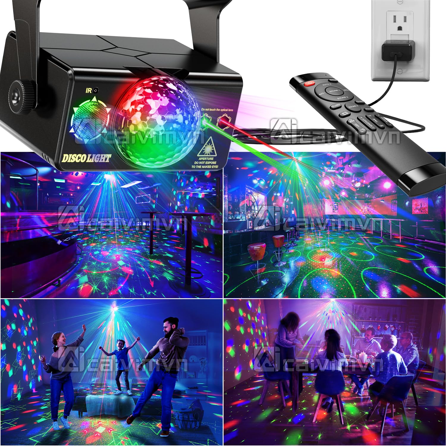 caivimvn Disco Lights, Sound Activated LED DJ Strobe Light, Remote Control, Party Lights Pro, Black, Model 1013