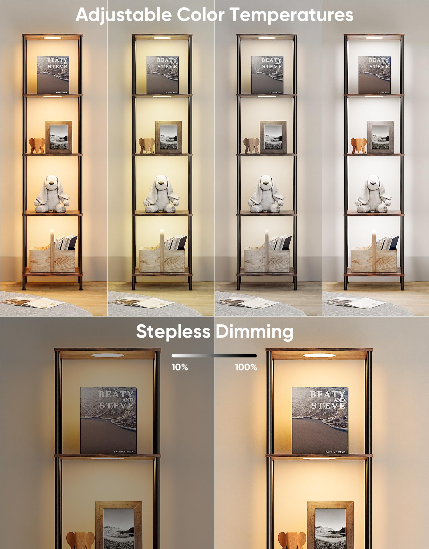 Display Shelf With Rgbcw Light, Color Changing Curio Cabinet Floor Lamp With Shelves Corner Standing Column Lamp Etagere Organiz