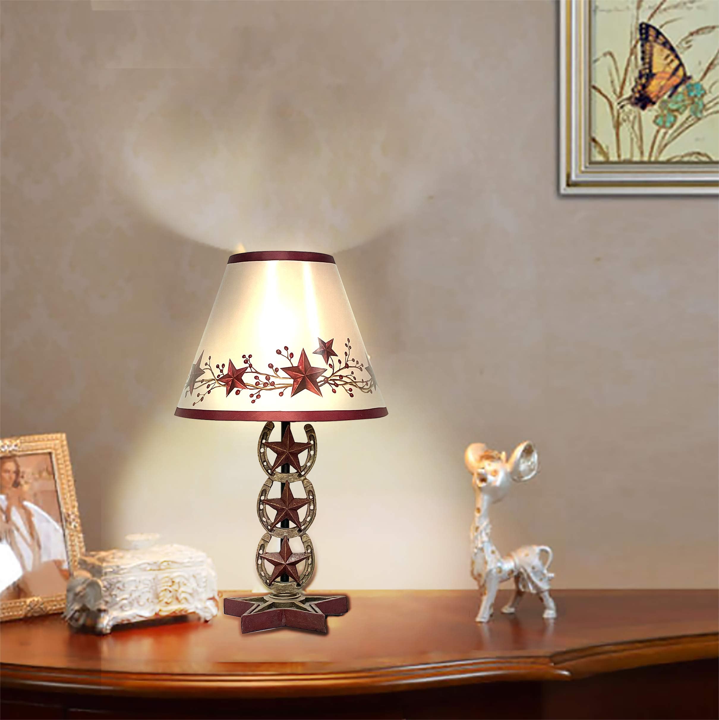 NC Vintage Hand discomfort-reducingted Resin Table Lamp, Western Horseshoe Design, Brown + Red, Model zx-001