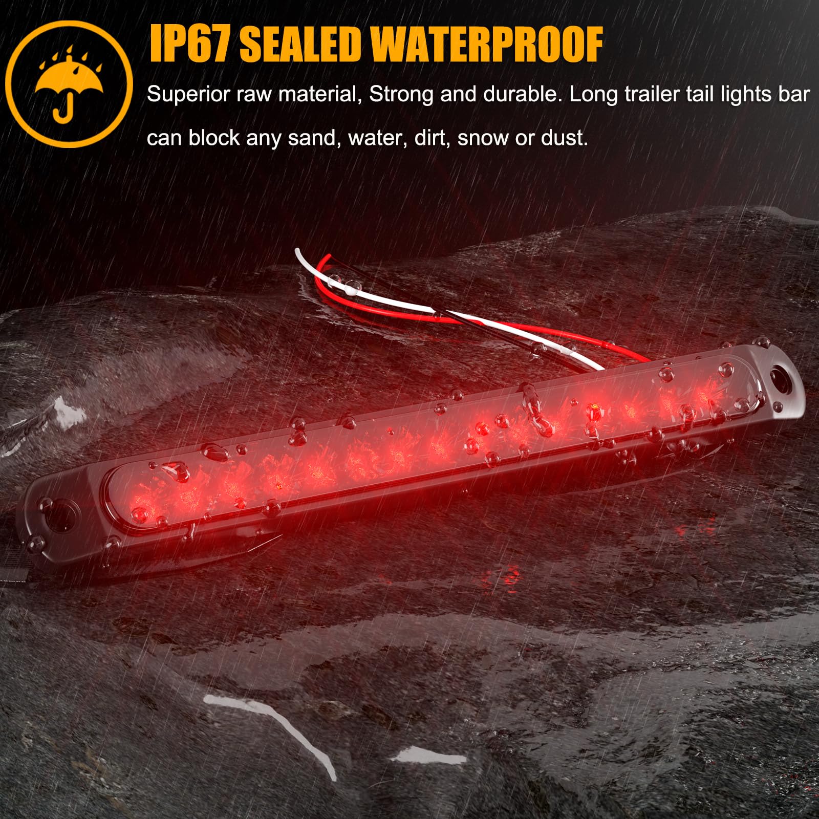 PSEQT 10" LED Trailer Brake Tail Lights, Smoked Red, Waterproof, 2Pcs, Model PSEQTWBSR, for Pickup, Golf Cart, Offroad Truck,