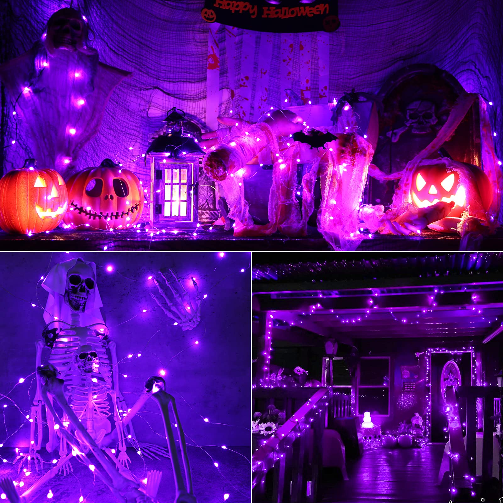 BrizLabs Purple Fairy Lights, 50 LED, 17.48ft, Remote Control, 8 Modes, Battery Operated, Indoor/Outdoor Decor, Model HU-XI-201