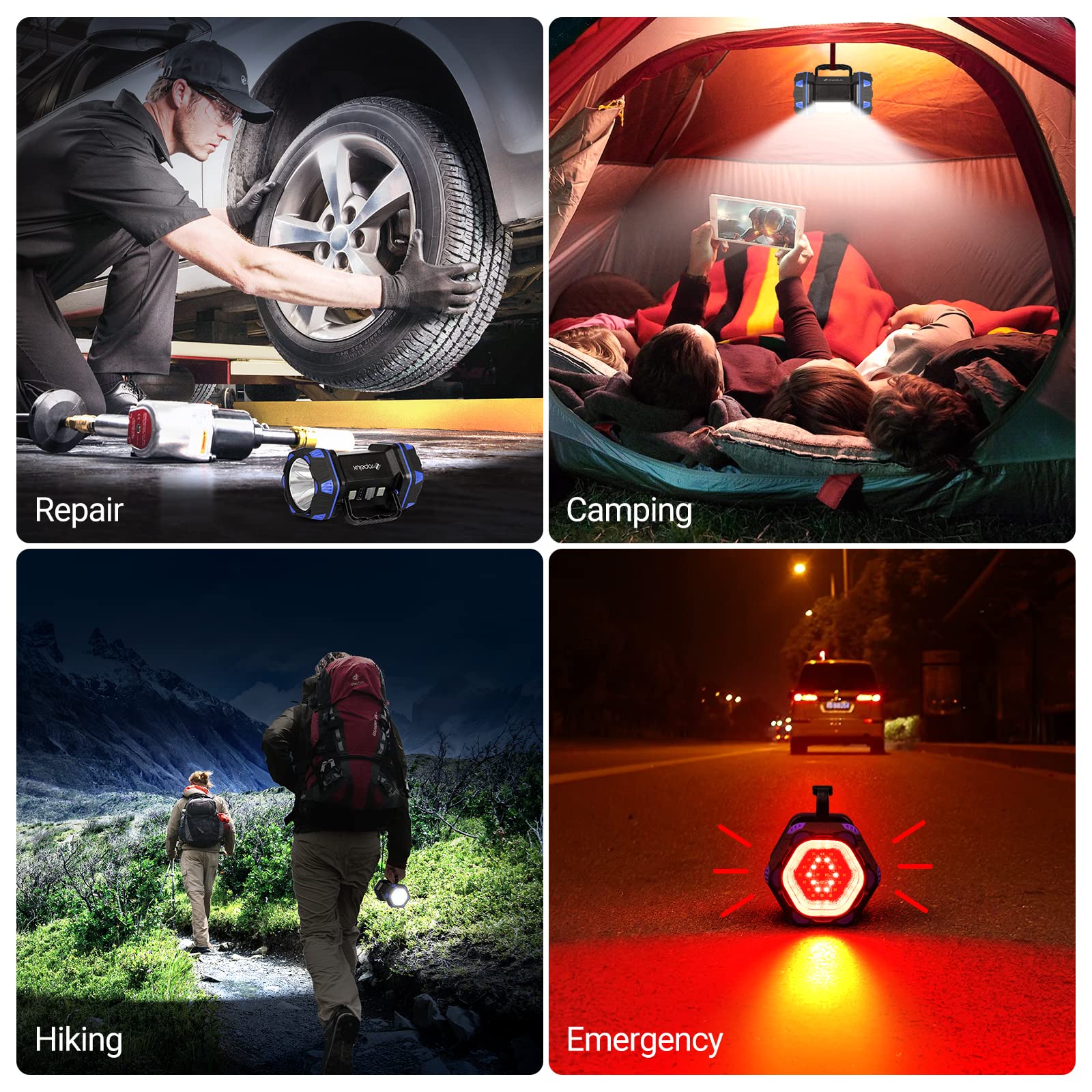 ropelux LED Camping Lantern 1500LM, 8 Light Modes, Rechargeable, Portable Flashlight, 1PACK, Blue, Model HC-262