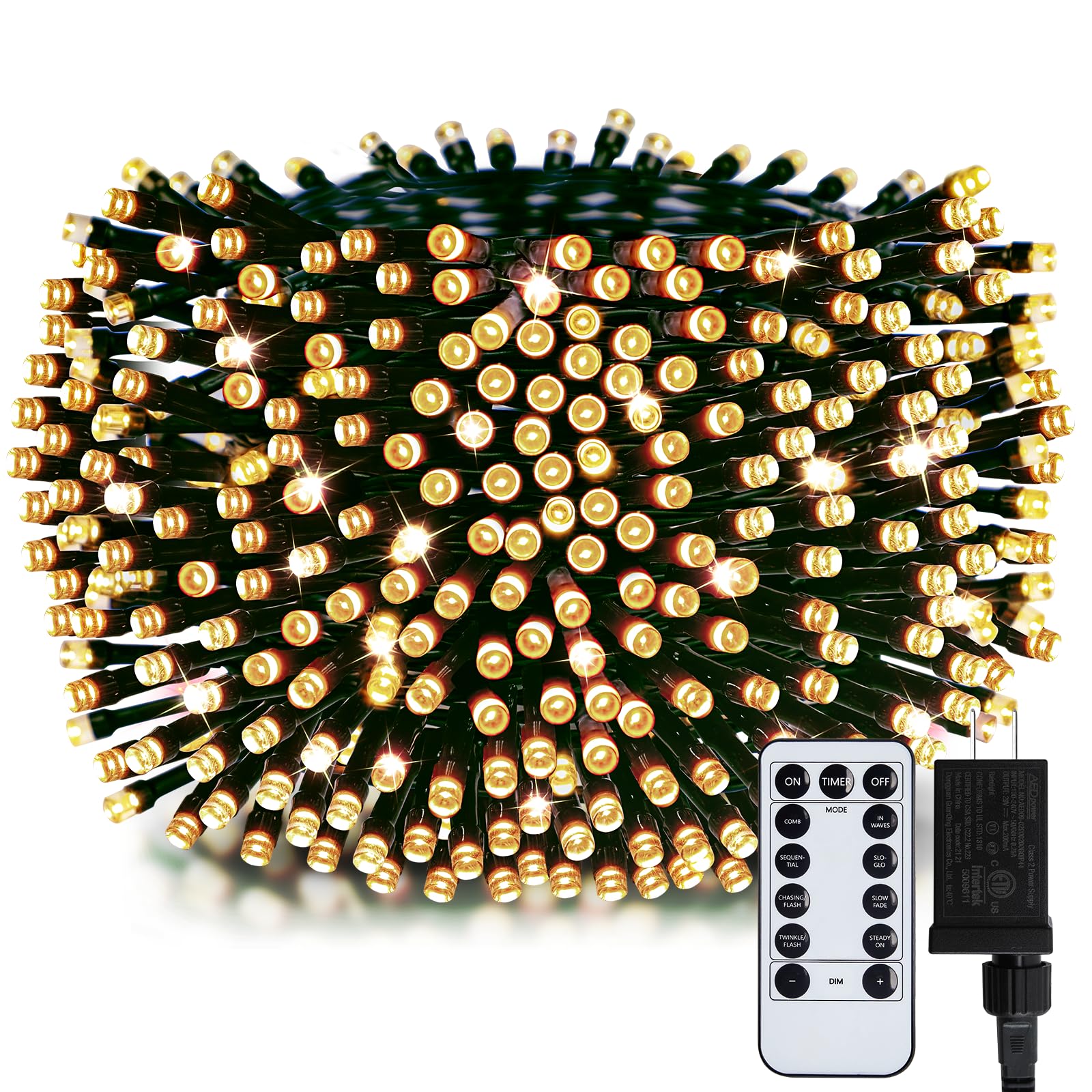 Minetom Christmas Lights, 128Ft 400 Led Outdoor Christmas Tree Lights With Remote, 8 Modes Christmas String Lights Plug-In Mini