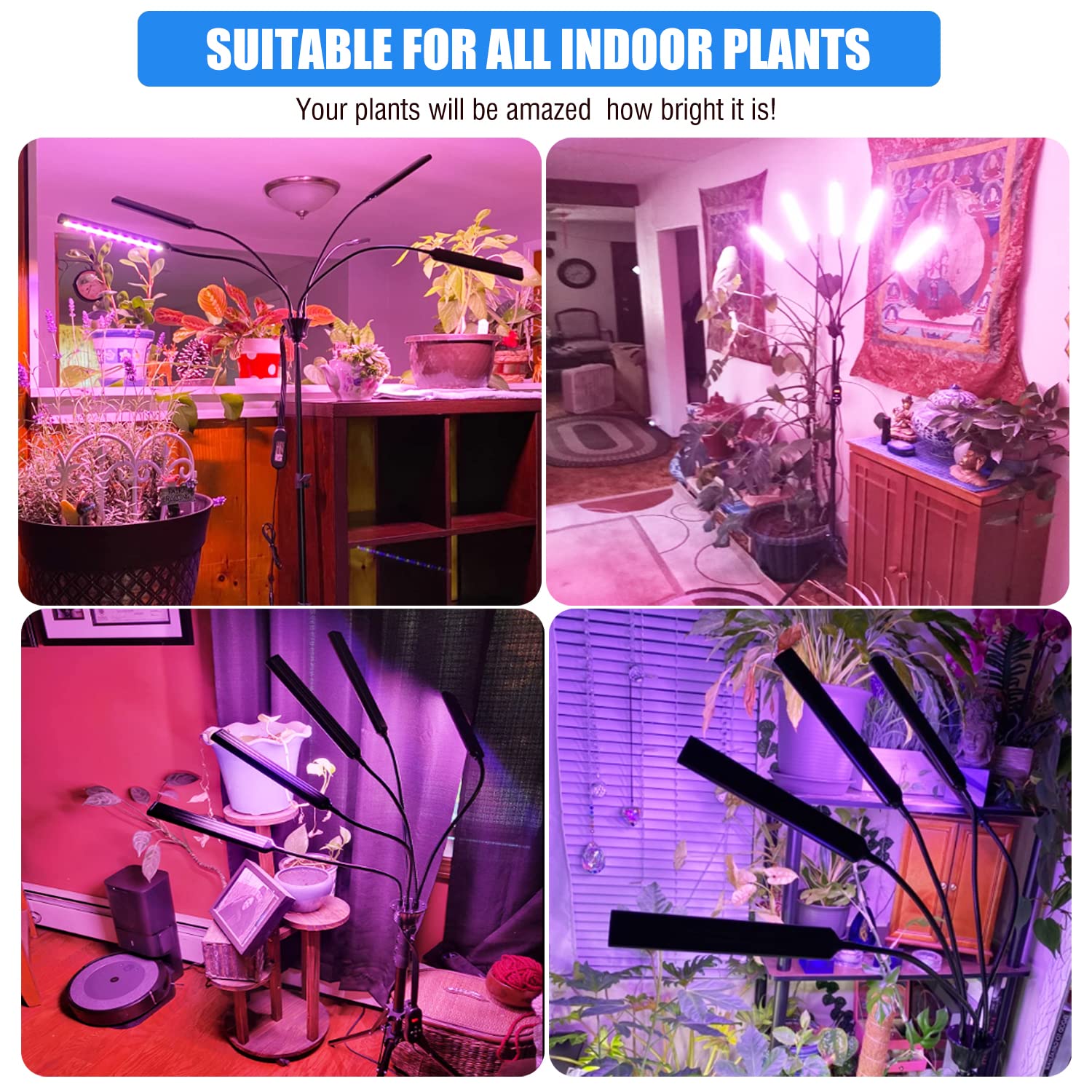 Yehsence Grow Lights for Indoor Plants 4 Heads, Full Spectrum Plant Lights for Indoor Growing with Tripod Stand, Auto On/Off Tim