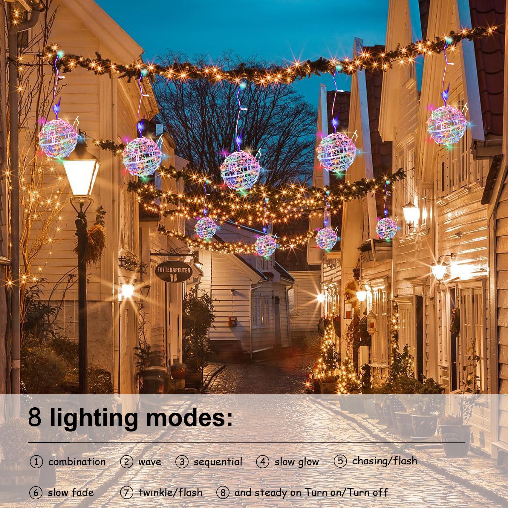 Baung Christmas String Lights Outdoors,4 Pack 7.87'' Sphere Lights,Ball Tree Garden Globe Lights For Home, Party, Christmas, Por