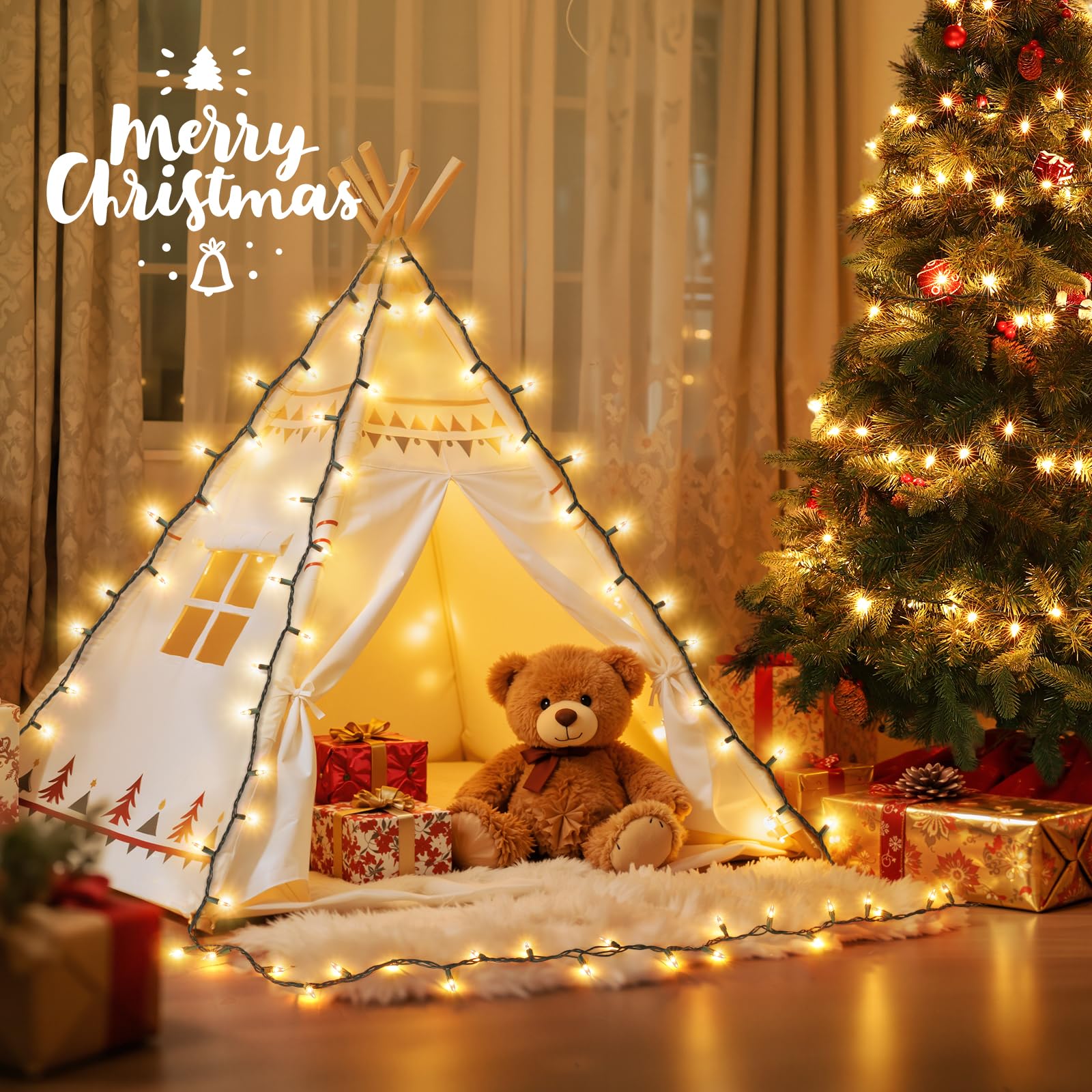 Meteds Christmas Lights 100 Count Warm White Mini String Lights Green Wire UL Certified, Connectable, 2 PCS