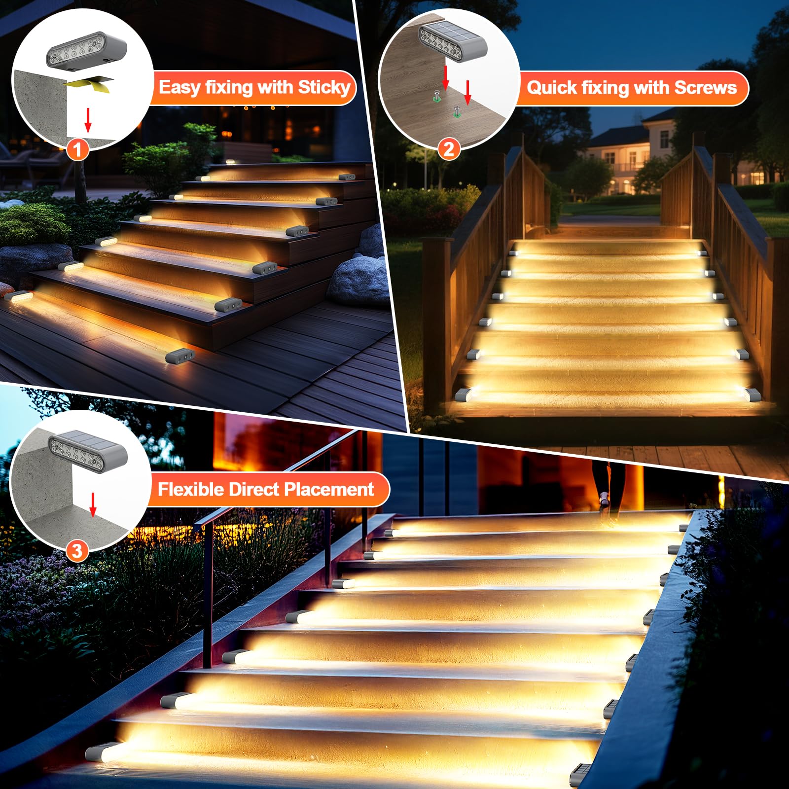 Xillumi Core Solar Step Lights For Outside  6-Pack Stair Light Outdoor Waterproof Ip67  14 Led Warm White Light Solar Powered Lighting For Steps  Stairs  Deck Patio  Walkway  Front Porch Decor