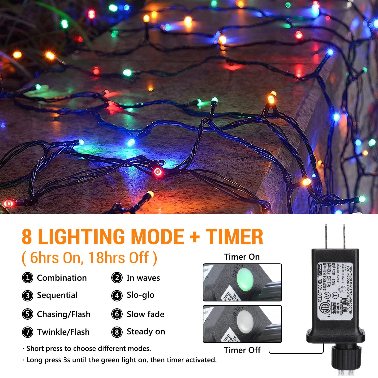 Toodour Christmas Lights Outdoor, 328Ft 1000 Led Christmas String Lights, 8 Modes, Timer, Waterproof Christmas Fairy Twinkle Lig