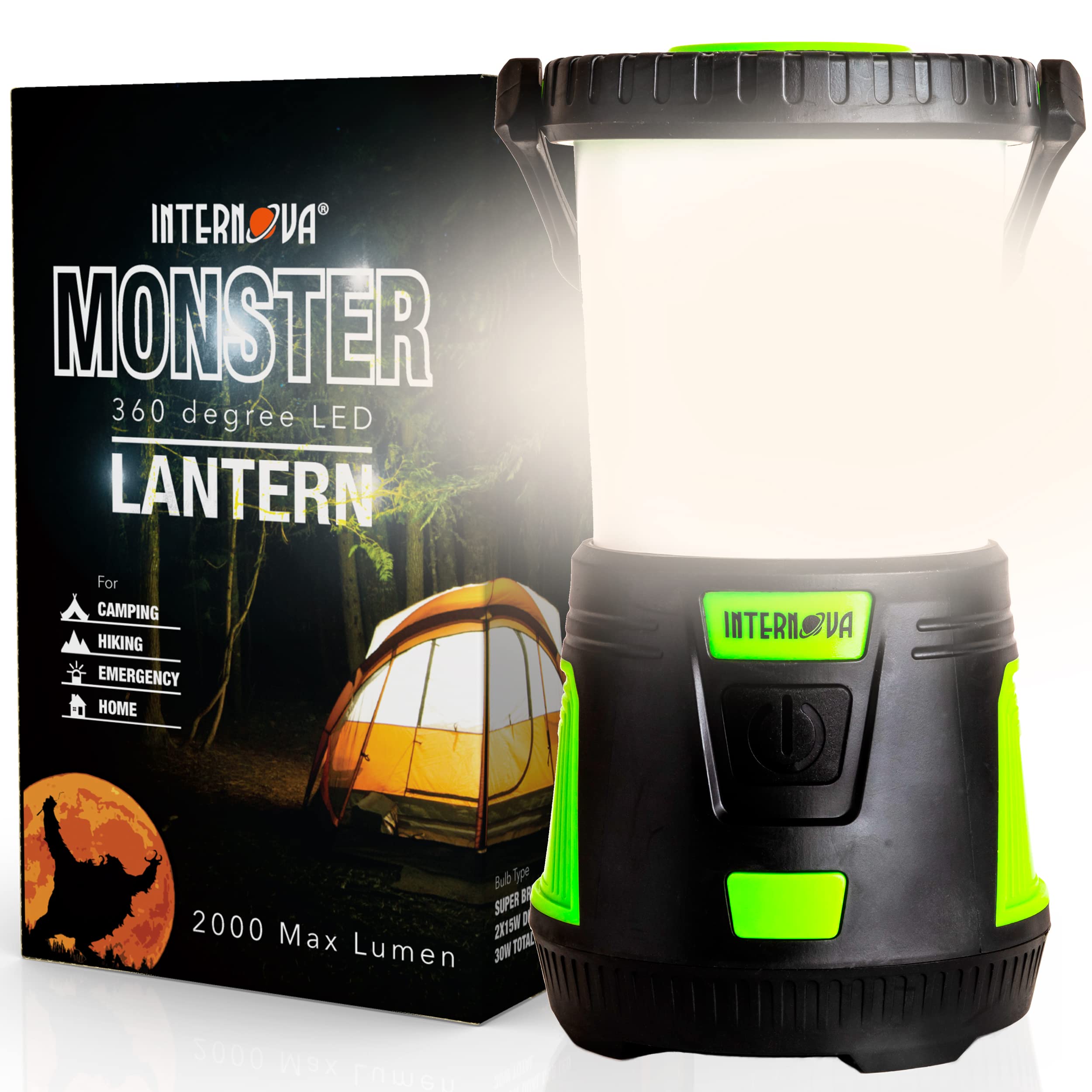 Internova 2000 Lumen LED Camping Lantern, Longest Lasting Battery Lantern, Powered & Operated with Infinite 360 Degree Light Con