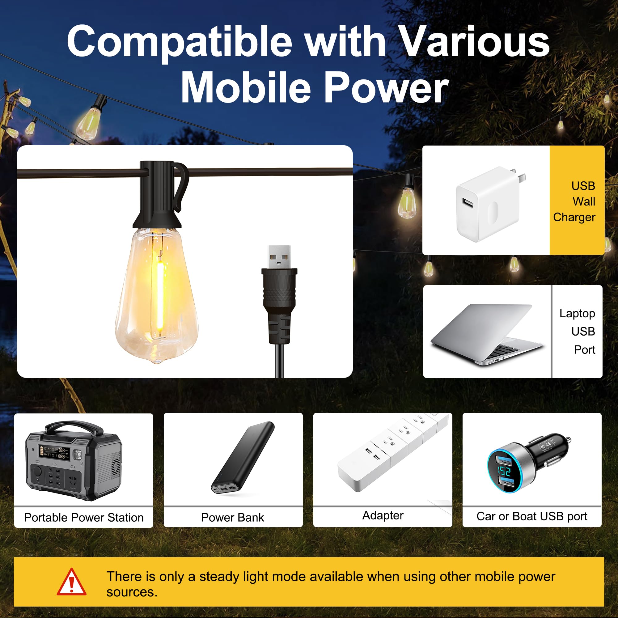 Stright Solar Powered String Lights 180FT, 45 Sockets, Remote Control, Weatherproof ST38 LED, Warm White, Model S245