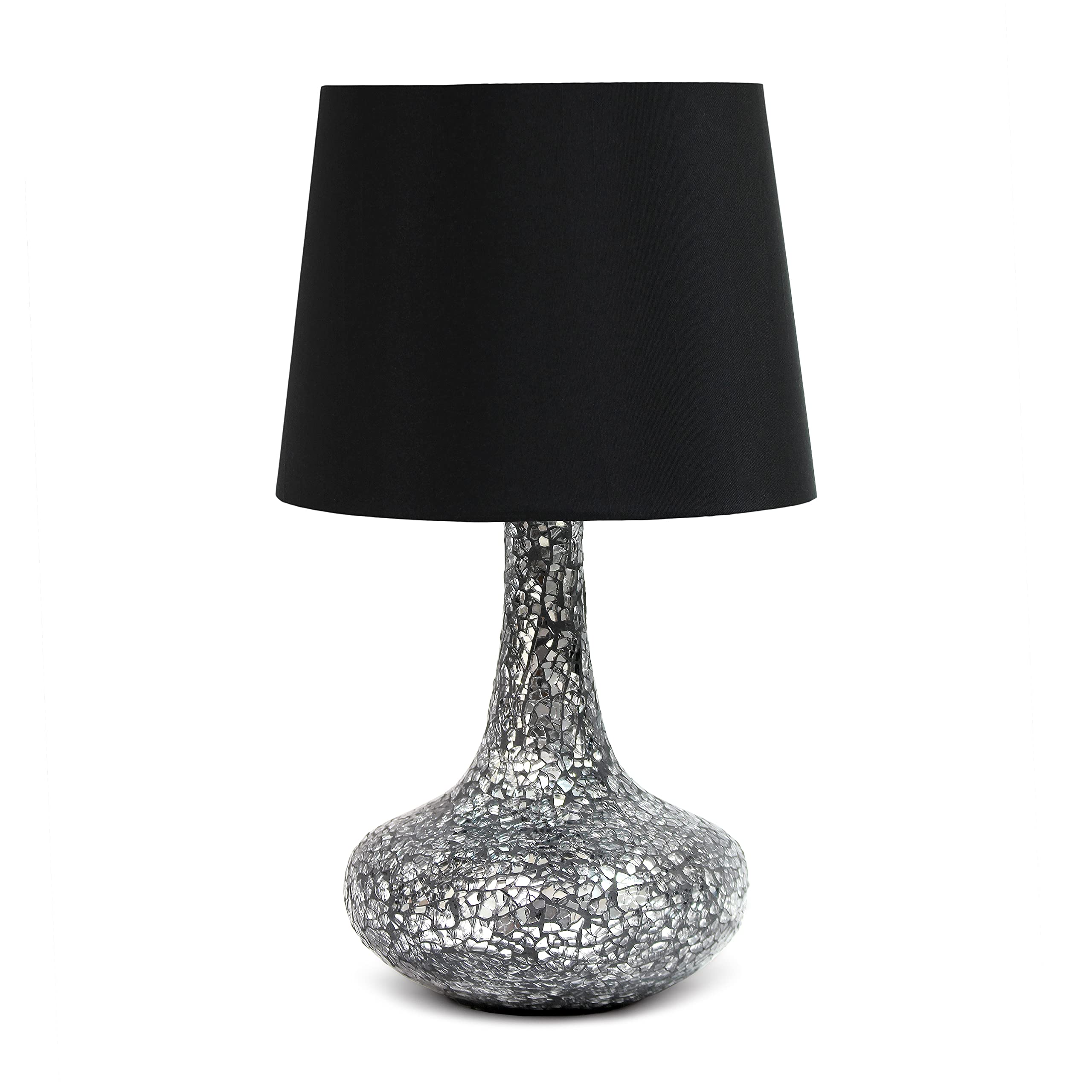 Simple Designs LT1143-BLK Colored Glass Fusion Montage Table Lamp and Matching Faux Silk Shade for Entryway, Living Room, Hallway, Bedroom, Office, Black