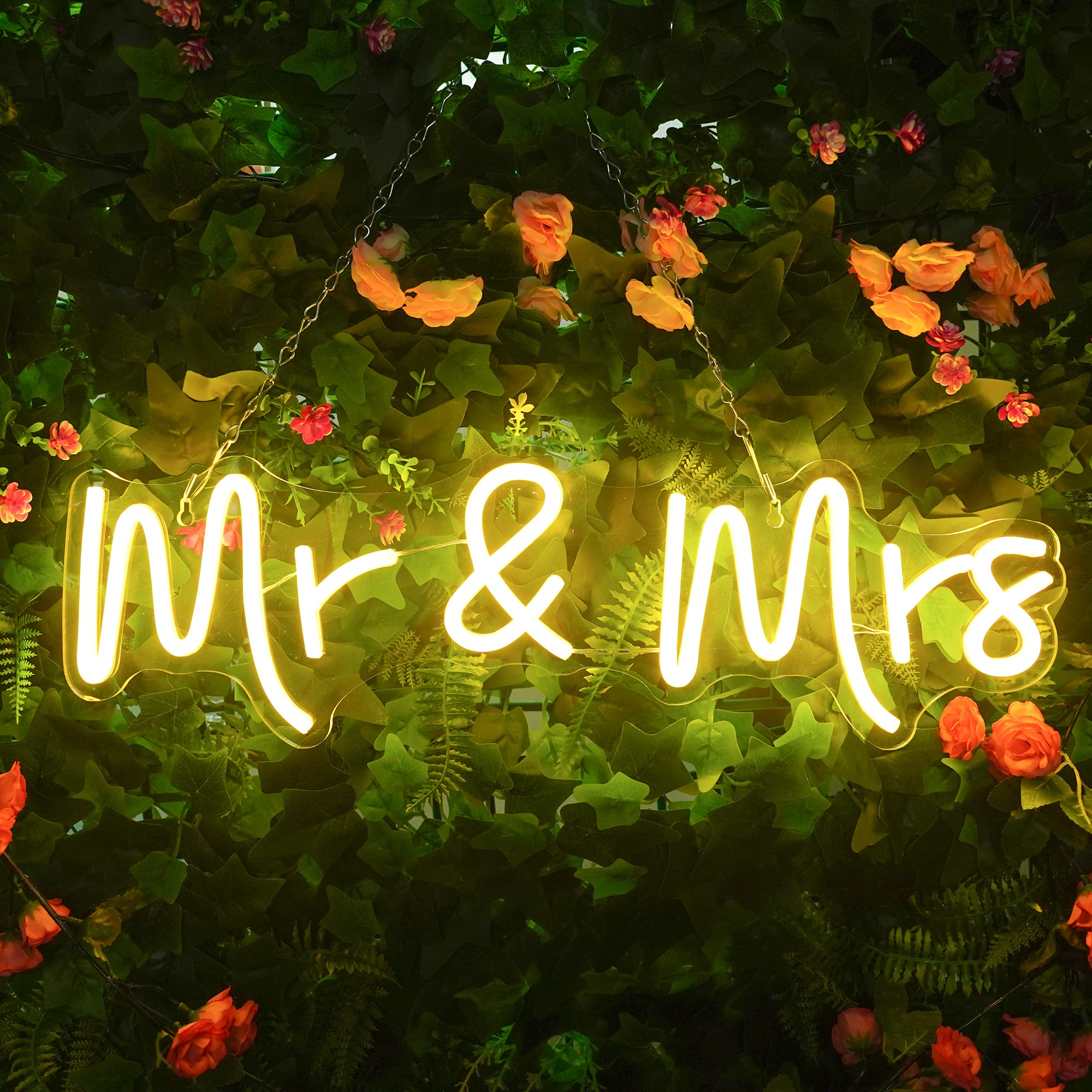 Aslanka LED Mr & Mrs Neon Sign for Wedding Decor, 19.6x5.5in, Warm White Acrylic