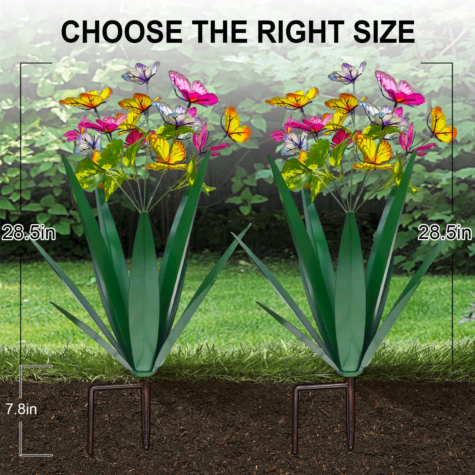 Garden Outdoor Butterfly Enlarge Thickened Wind Resistant Metal Agave Garden Art Metal Plant Country Garden Sculpture Statue Decorations Ornaments Artificial Waterproof Butterflies(Green 3Pcs)