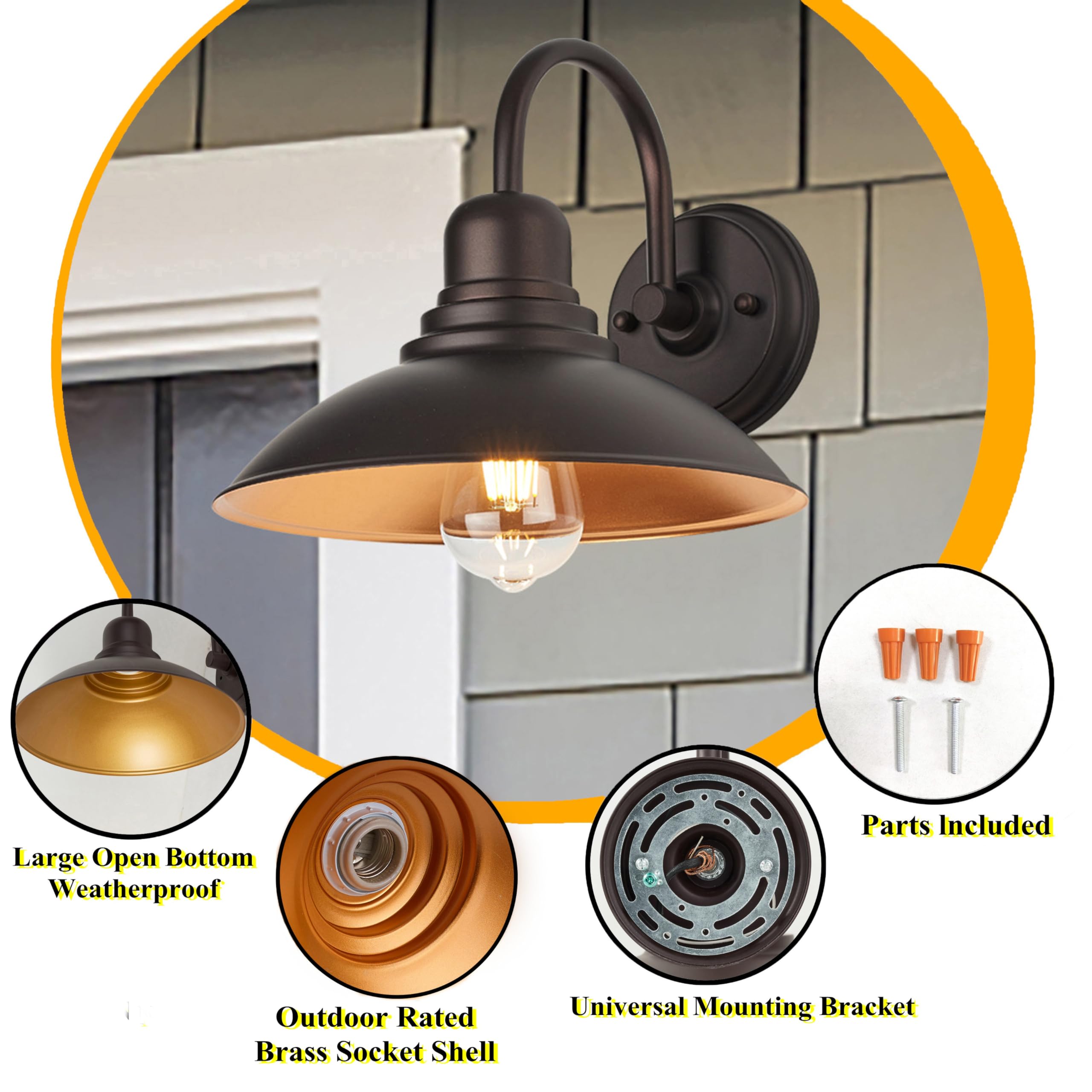 Flalinko Bronze Gooseneck Barn Light Rustic Farmhouse  Indoor Cottage Vanity Lighting With E26 Based Socket  Round Outdoor Barn Wall Sconce Light For House Bedroom Garage Bathroom
