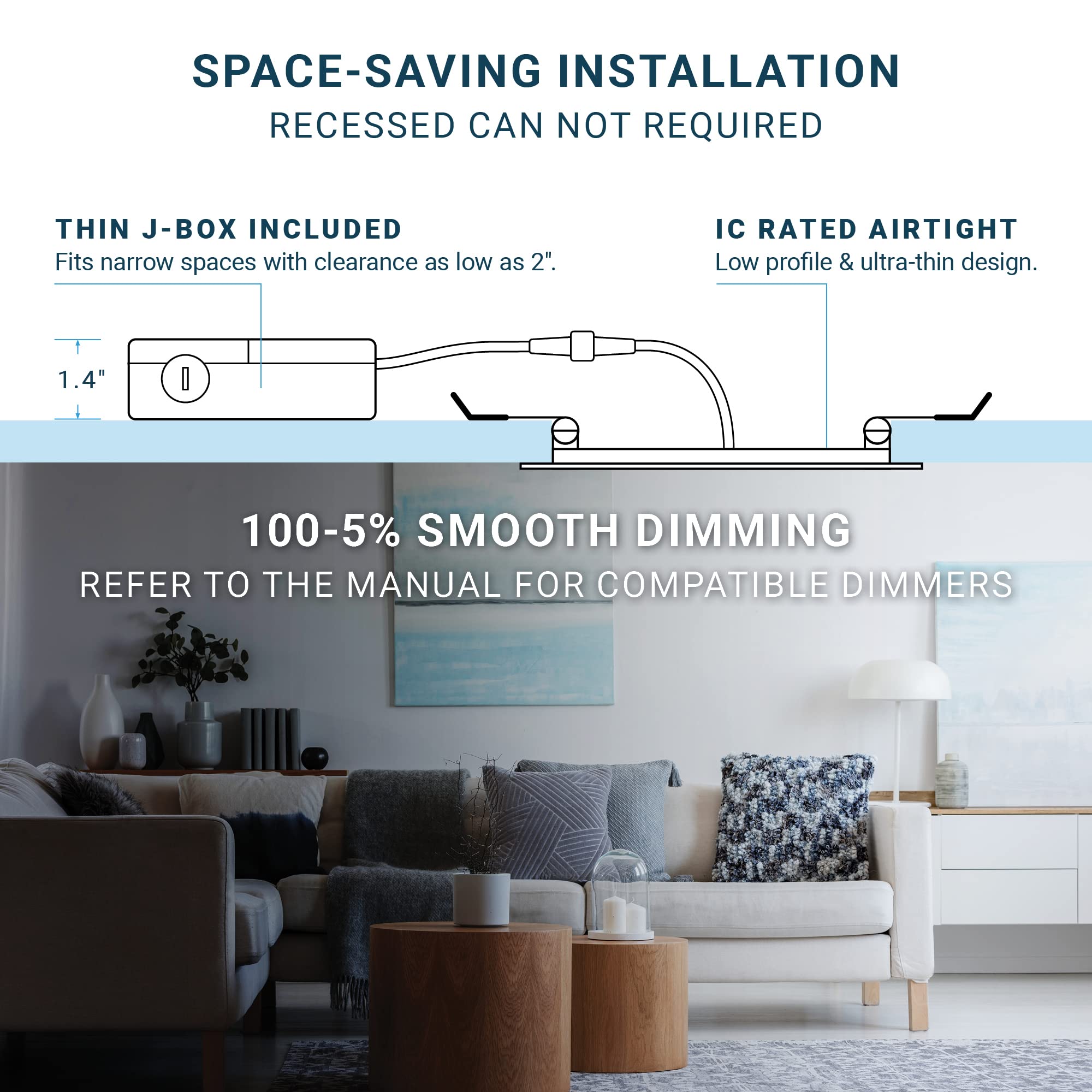 Parmida (12 Pack) 6 Inch Ultra-Thin Led Recessed Ceiling Light With Junction Box, 12W, Dimmable Canless Wafer Slim Panel Downlight, Ic Rated, Etl-Listed - 3000K