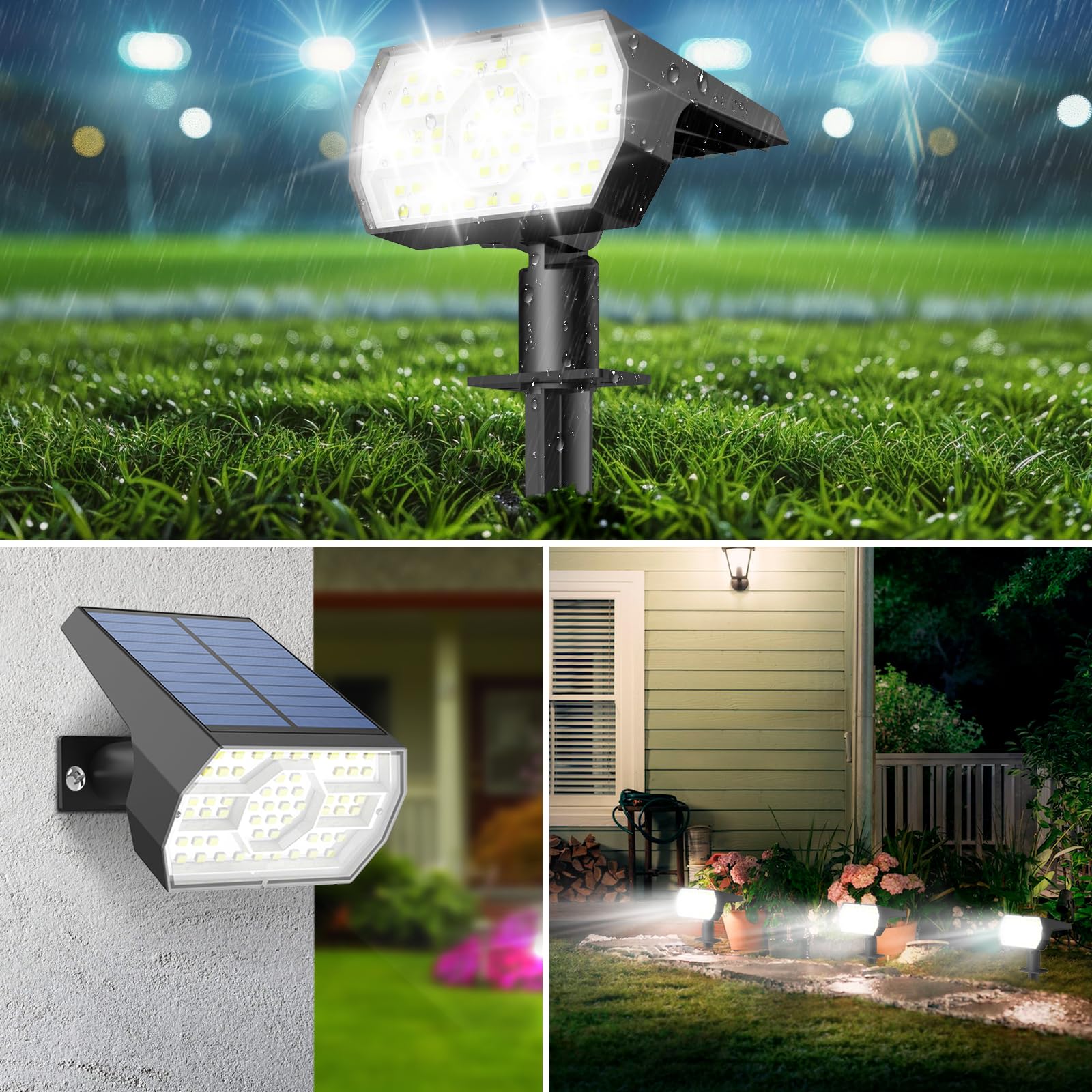 Kaxiida Solar Spot Lights Outdoor Waterproof, 3 Lighting Modes Solar Landscape Lights For Outside, 56Led Solar Powered Lights Du