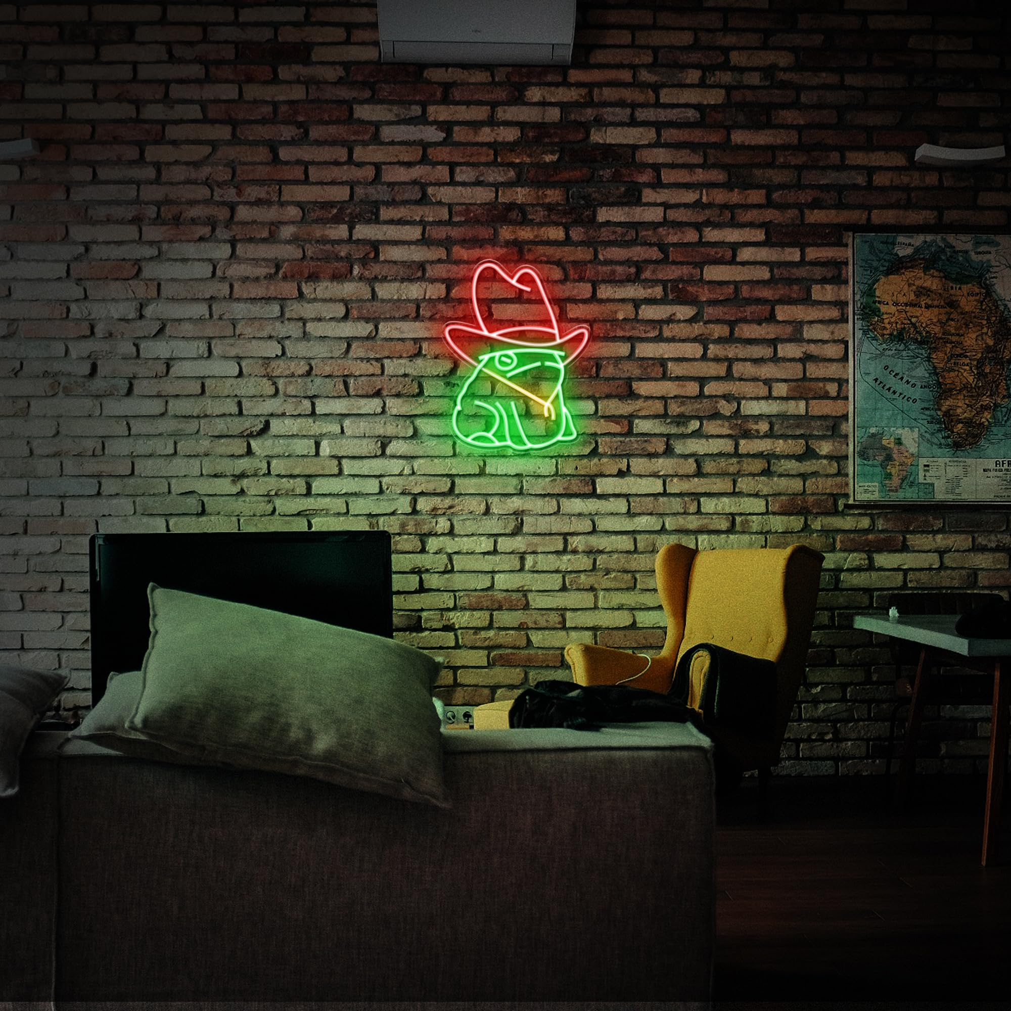 Kavaas Frog Neon Sign, LED Wall Decor 12.6" x 9.8", Green & Red Acrylic, Cowboy Hat Design for Man Cave, Gameroom, Bar