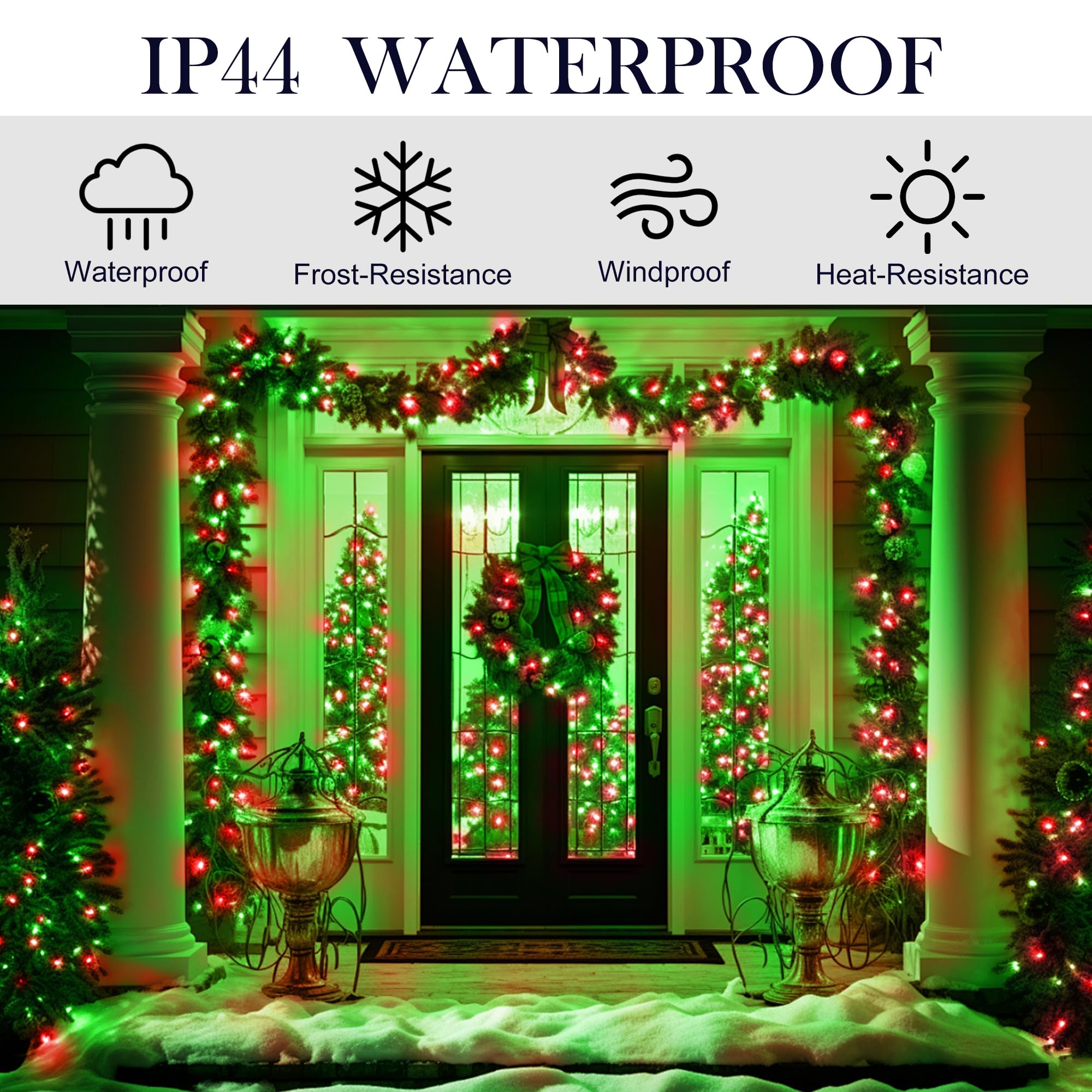 weillsnow 1000 LED Christmas String Lights, Remote & Timer, 8 Modes, Waterproof, Red&Green, Model HB-1000COI