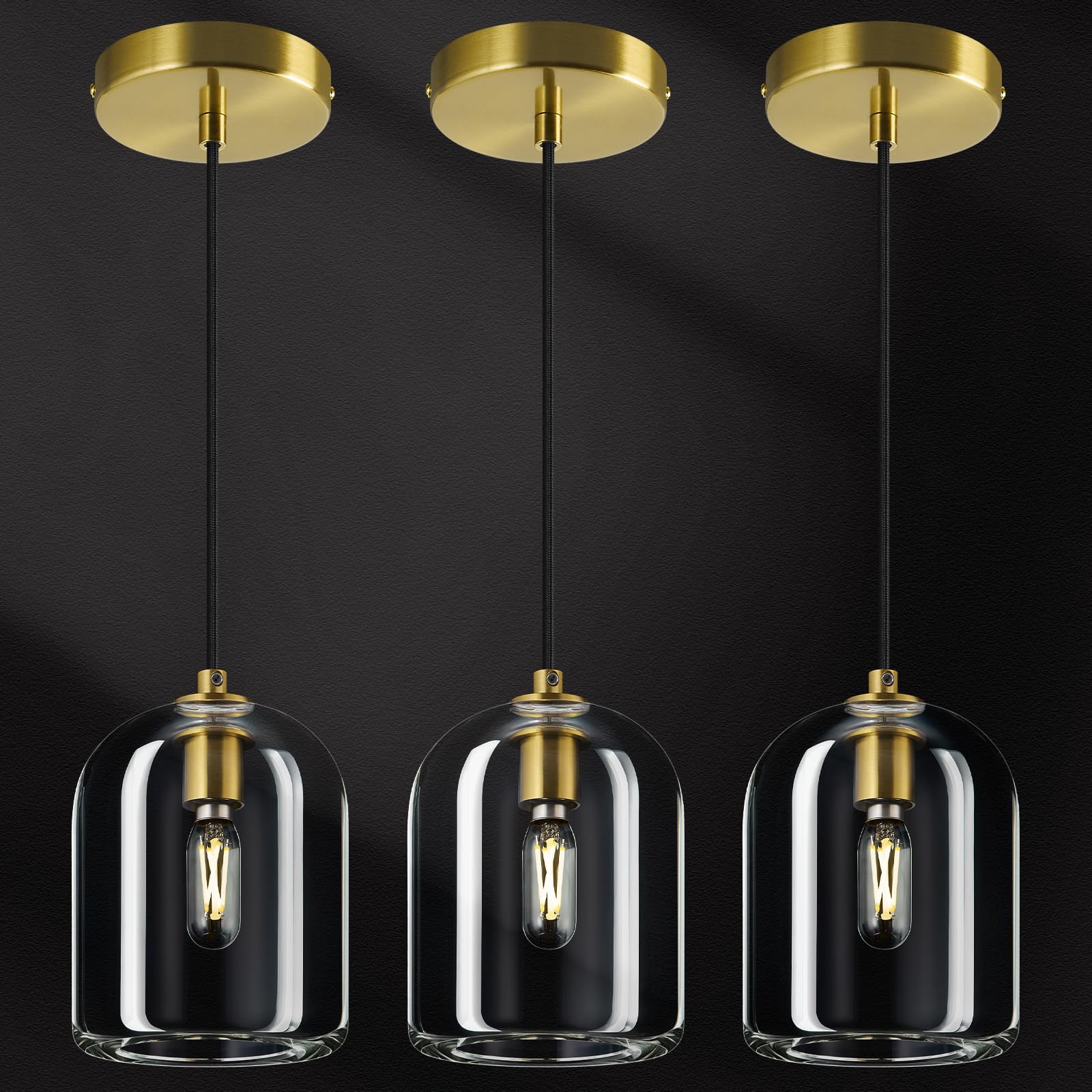 LBSQJ Modern Gold Pendant Lights Kitchen Island Ceiling Chandelier Indoor Crystal Hanging Light Fixtures for Dining Room Kitchen Living Room Bedroom(3Pack)