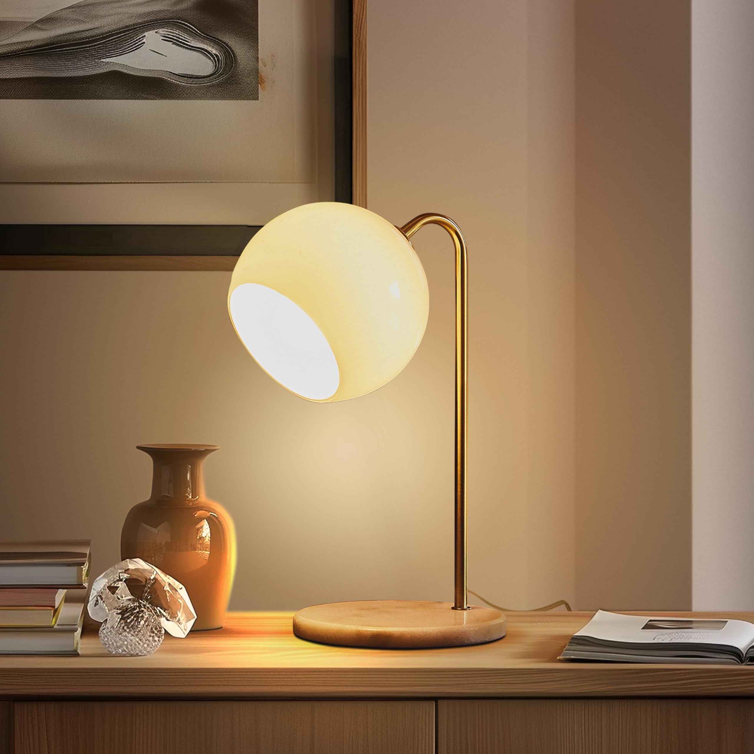 Brightech Krystal Led Table Lamp, Frosted Glass Globe Arcing Living Room Lamp, Mid-Century Modern Standing Lamp For Living Rooms