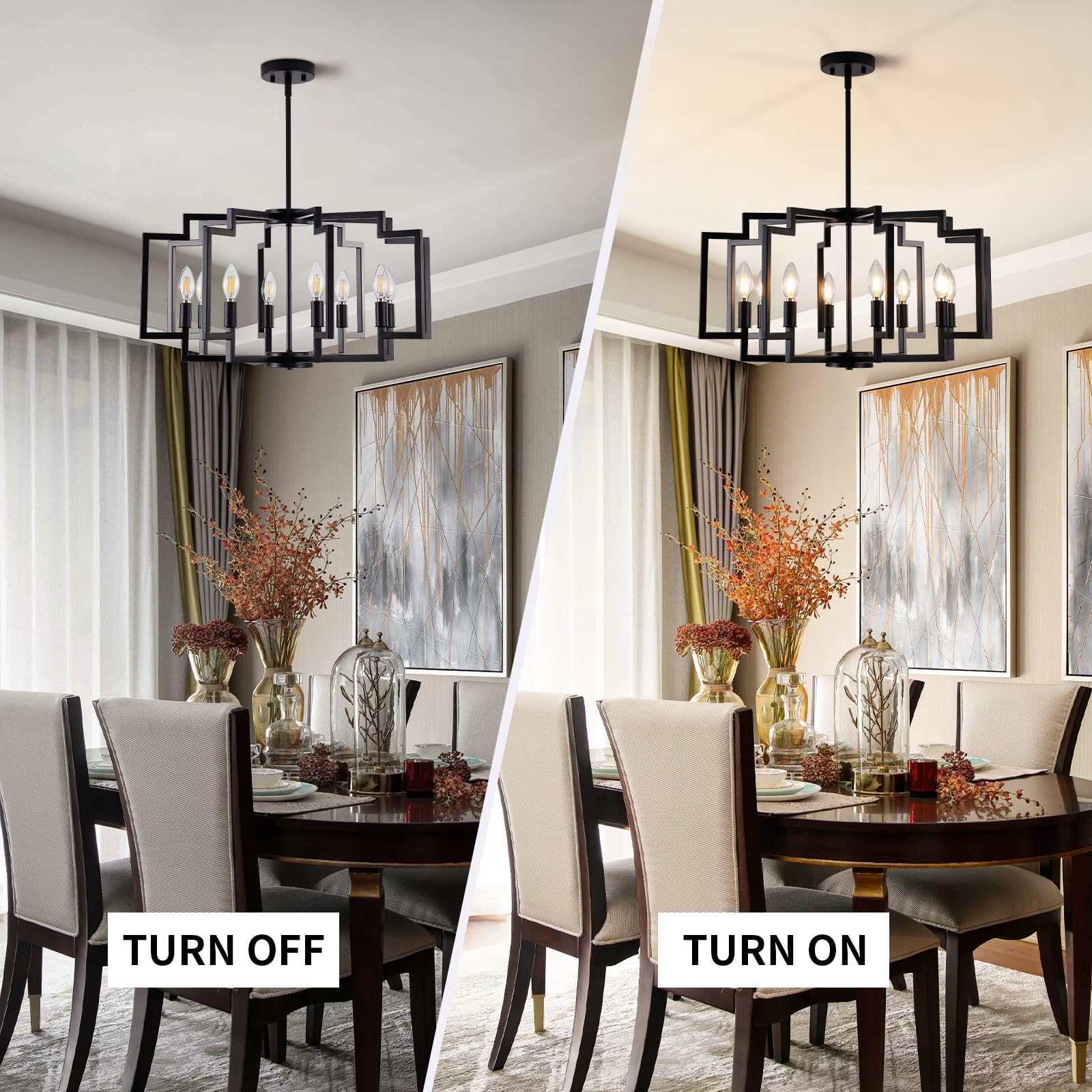 Miaybph Black Chandelier Light Fixture, 8-Light Modern Chandeliers For Dining Room Geometric Metal Modern Industrial Pendant Lig