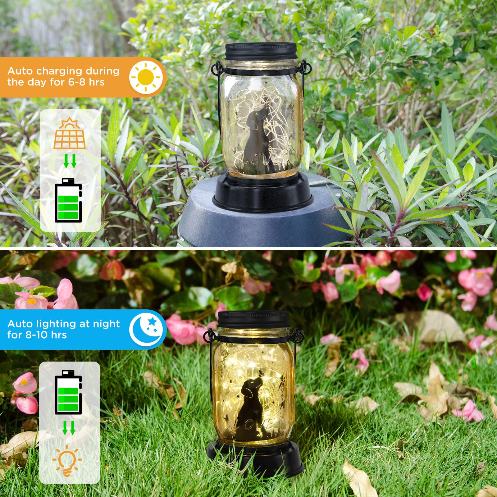 Styleonme Decor Mobile Outdoor Solar Lanterns, Solar Lights Waterproof Dog Lights With Butterfly, Gifts For Women Men Dog Lovers