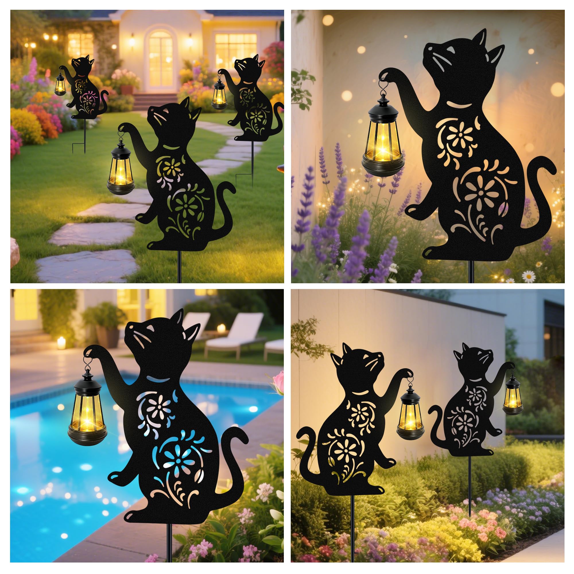 Solar Cat Hanging Lantern Outdoor  2 Pack Hristmas Black Cat Solar Lights  Cat Lover Gifts For Women Mom Grandma Birthday MotherS Day Waterproof Garden Ornaments Decor Outside Backyard Patio Pathway