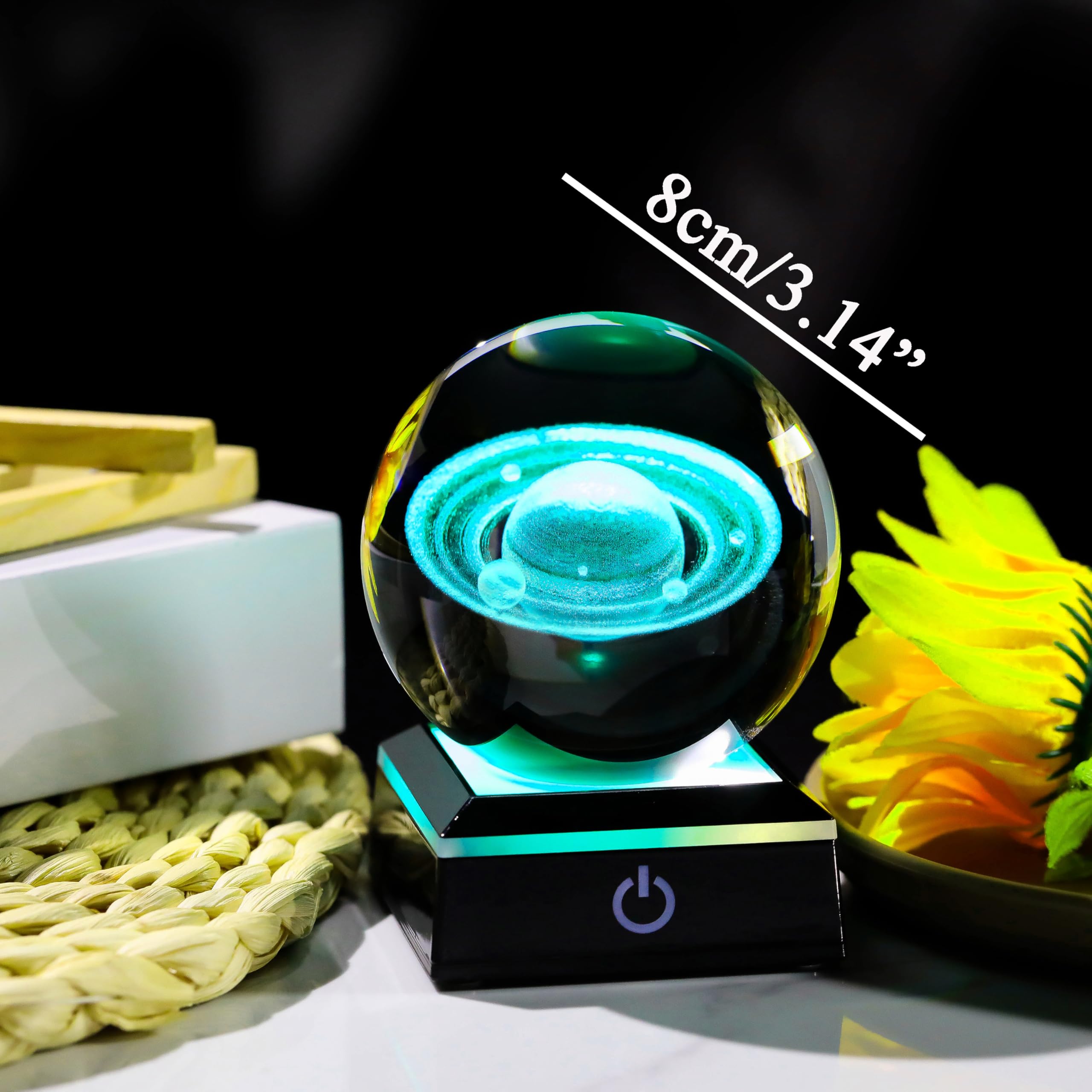 Qianwei 3D Saturn Crystal Ball Night Light Laser Engraved Glass Planet Sphere Gifts Crystal Solar System Saturn Model Decor Spac