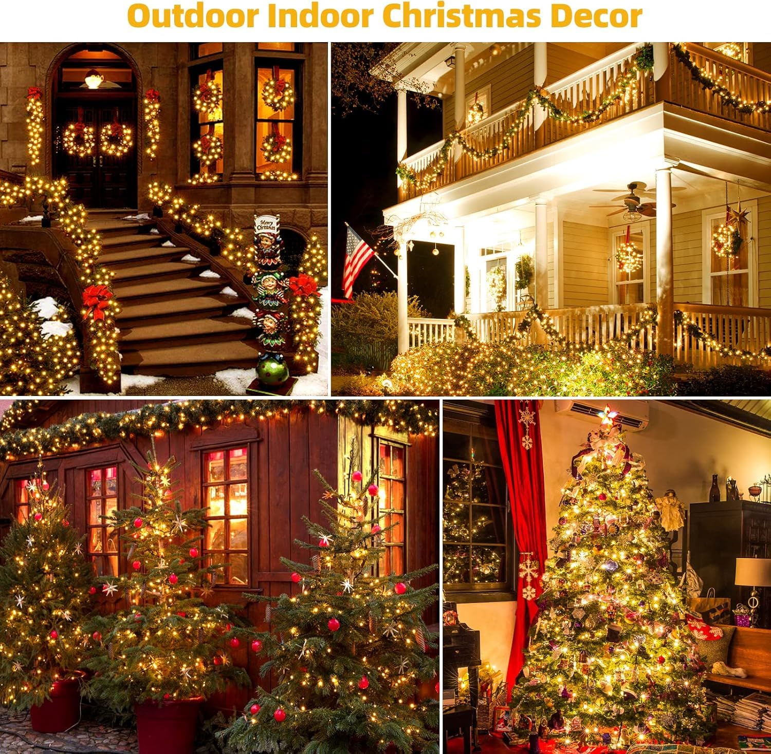 Tcamp 33Ft 100Led Solar Christmas Lights Outdoor Waterproof  Solar Outdoor String Lights With 8 Lighting Modes Memory Function For Xmas Tree Wedding Party Garden Decorations (Warm White)