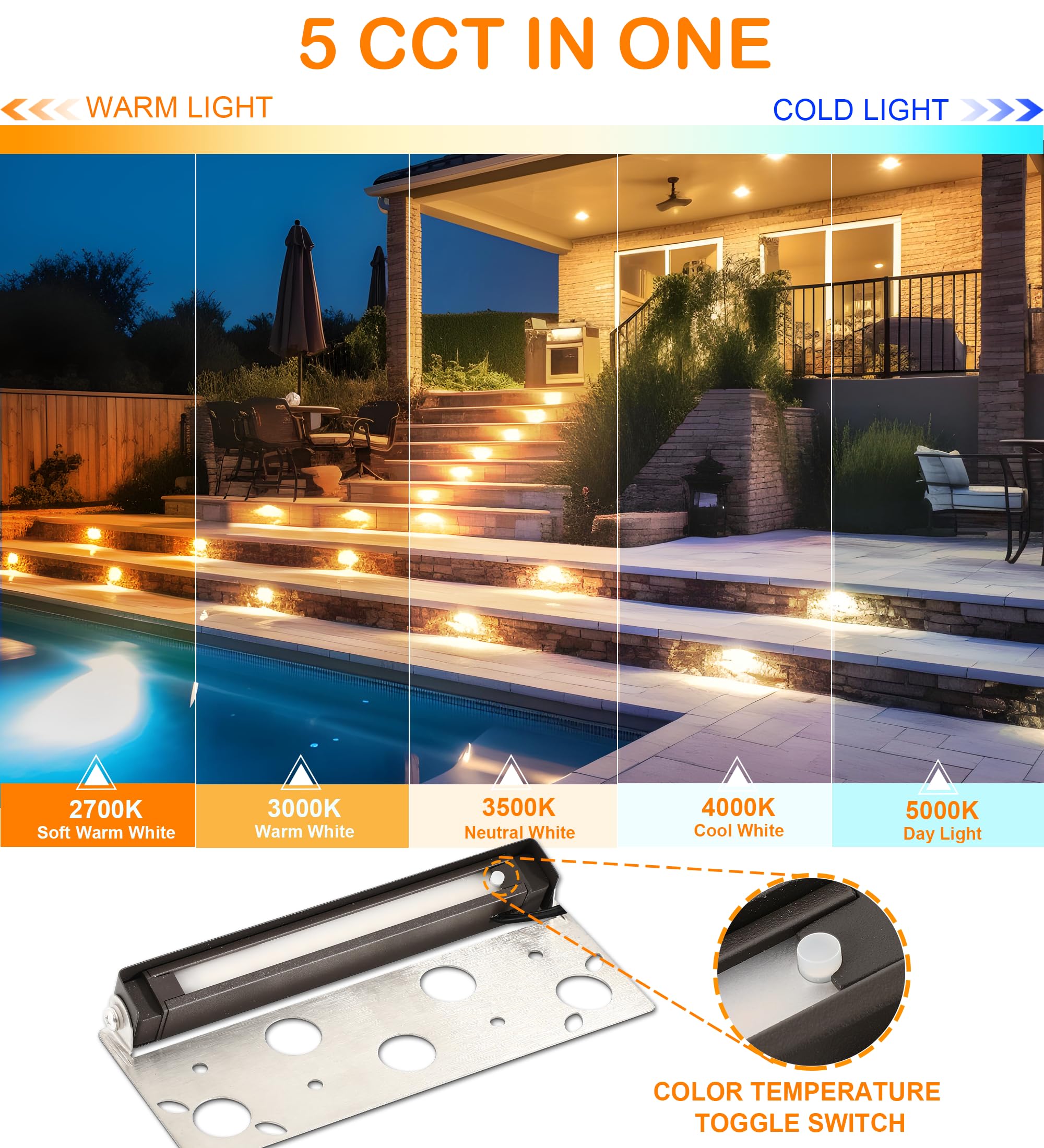 Cloudy Bay [8 Pack] 7 Inch 5W 5Cct Hardscape Paver Light,Retainng Wall Lights Outdoor,Ip65 Waterproof,2700K/3000K/3500K/4000K/50