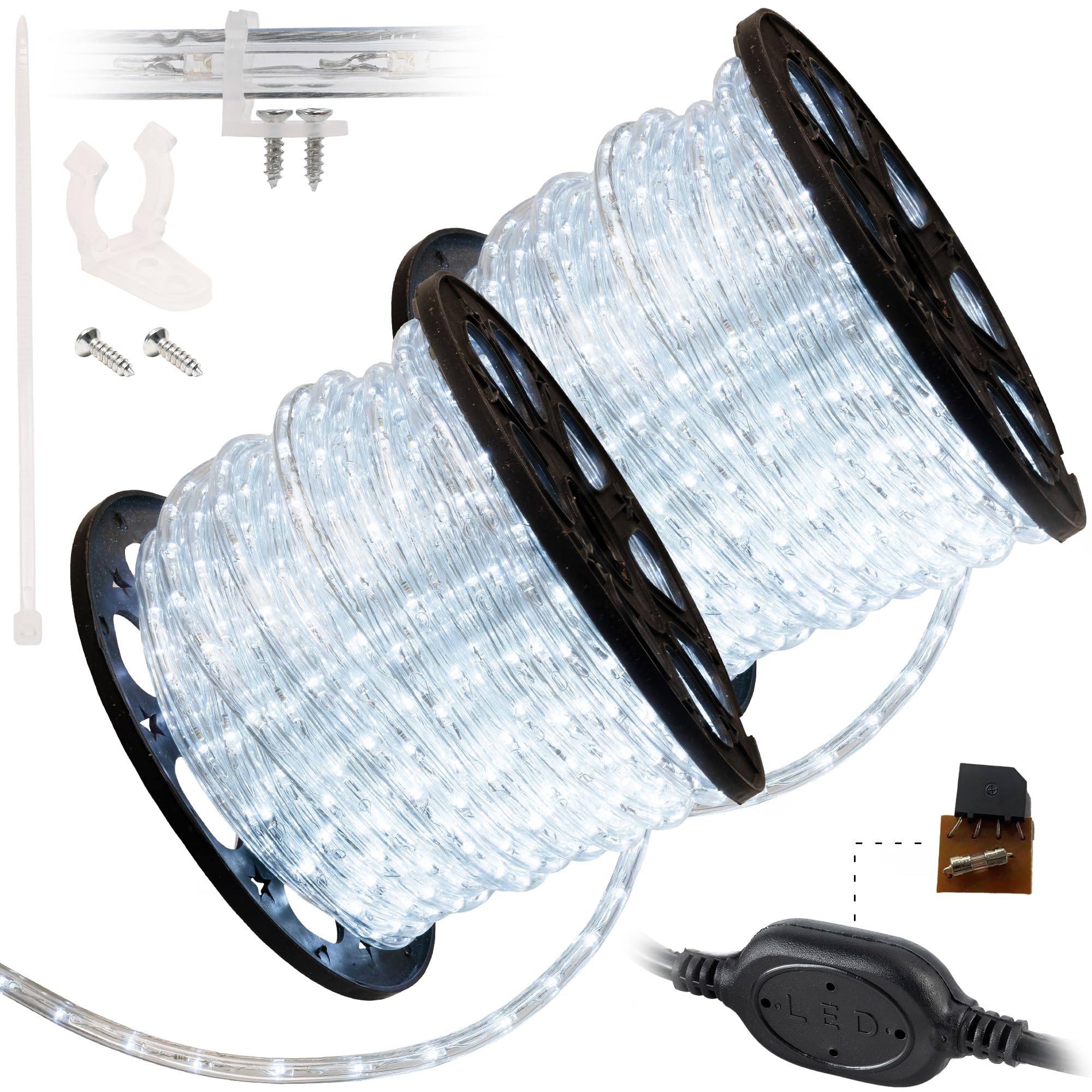 Wyzworks 3312Leds 300Ft Led Outside Rope Lights, Outdoor Etl Certified Waterproof Permanent 360 Degree Light Emitting, Flexible Tube, Connectable, Christmas Palm Tree Exterior Landscape, Cool White