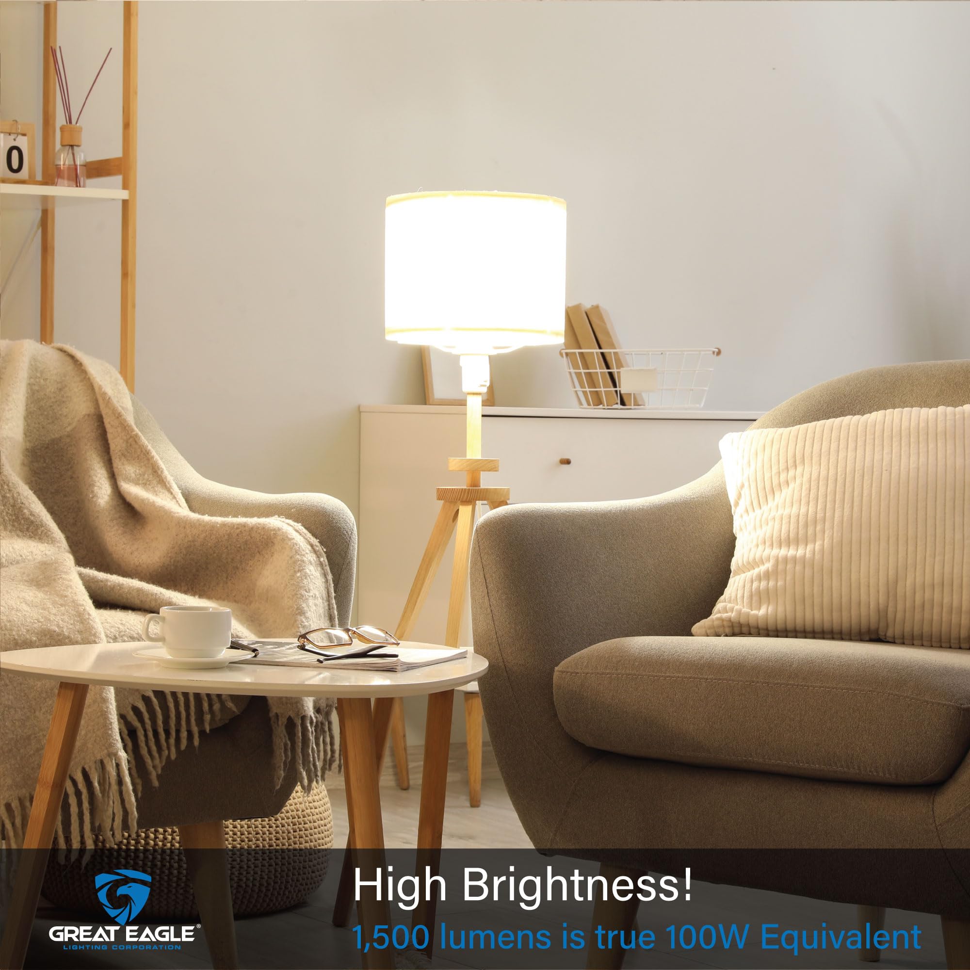 Great Eagle LED A19 Light Bulb 100W Equivalent 1500 Lumens 15-Watt 4000K Cool White 2 Pack