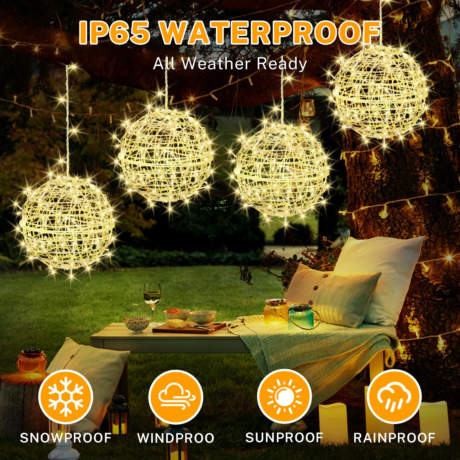 Jnoec Outdoor Balls Lights Hanging Tree Garden Lights - 4 Pack 11.8'' Sphere Lights With Plug In Globe Lights Trees Garden Light