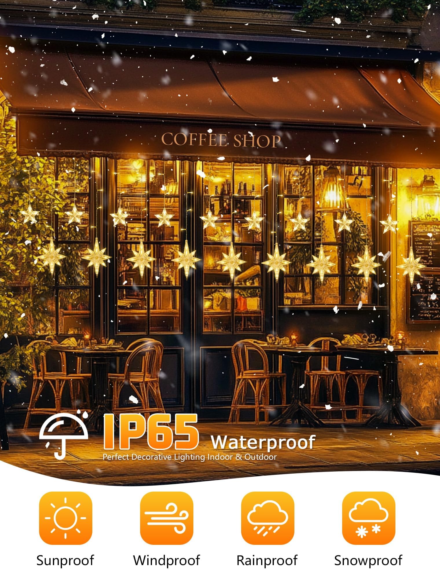 Beewin 126 Led Star Icicle Lights,7.8Ft Connectable Window Curtain Lights Plug In,8 Lighting Modes Timer Bethlehem Star Christmas Lights For Indoor Outdoor,Bedroom,Wedding,Ramadan Decor,Warm White