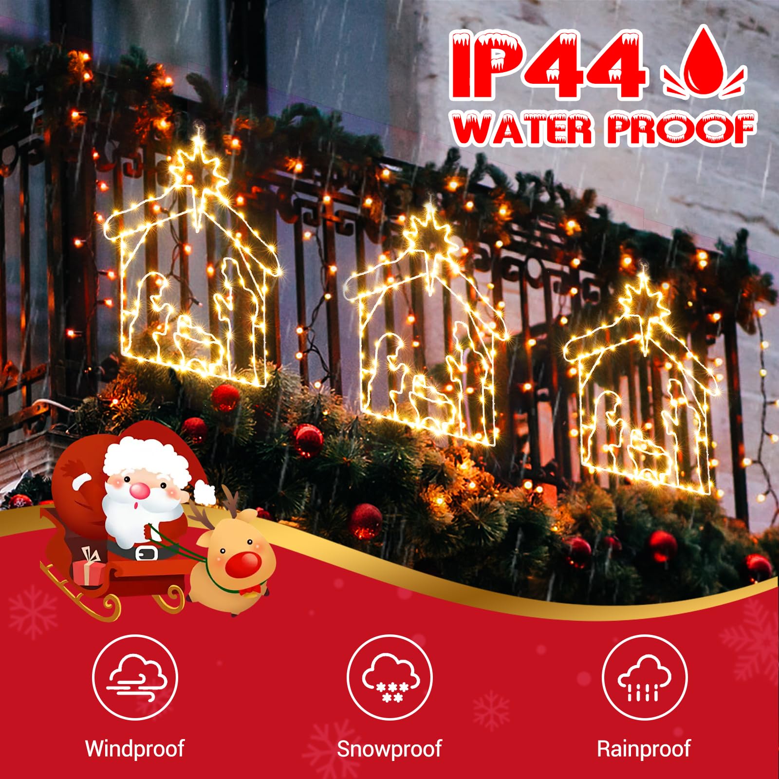 Marchpower Christmas Window Silhouette Lights Battery Operated, 8 Modes Lighted Nativity Scene Wiht Star For Christmas Window Decorations Indoor, Nativity Window Light With Timer Function-Warm White