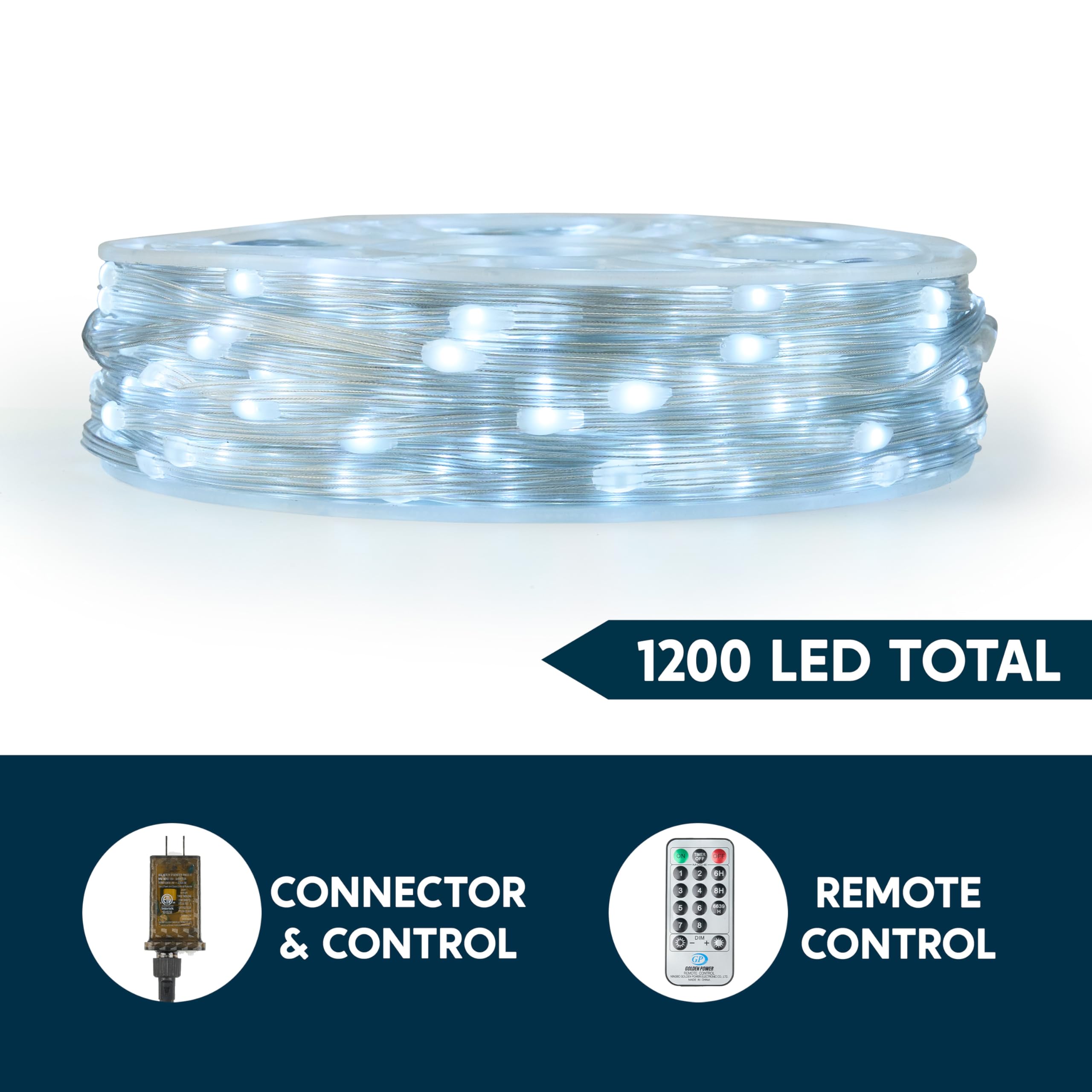 Joiedomi 1200 LED Christmas String Lights, 394FT Cool White, 8 Modes Timer, Plug-in with Reel, Model GP-SW290DC0209-IP44