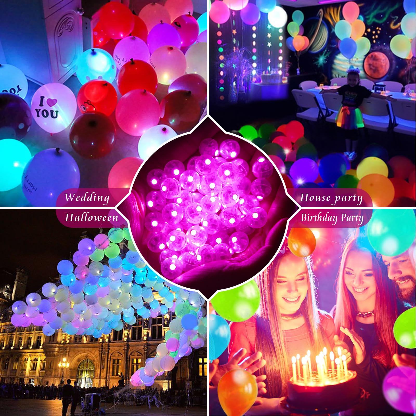 Chzk 100Pcs Balloon Lights Mini Led Lights Round Long Standby Time Multicolor Ball Light Paper Lantern Balloons Lights For Birthday Party Christmas Halloween Decoration (Pink, 100 Pcs)