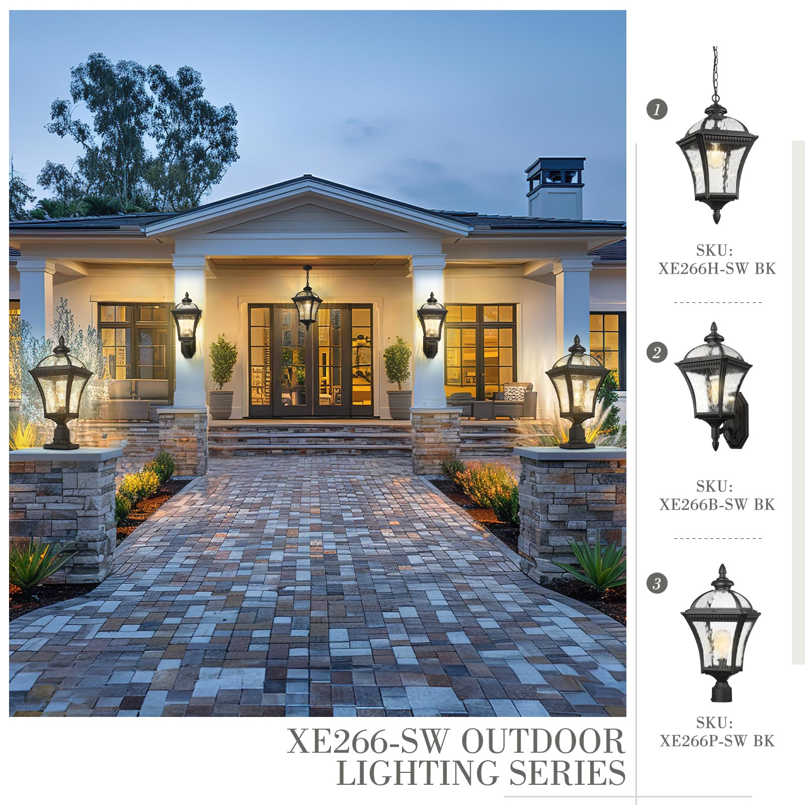 Emliviar 23 Inch Outdoor Light Fixture Wall Mount, Modern Black Outdoor Wall Sconce With Water Ripple Glass, Weatherproof Exteri