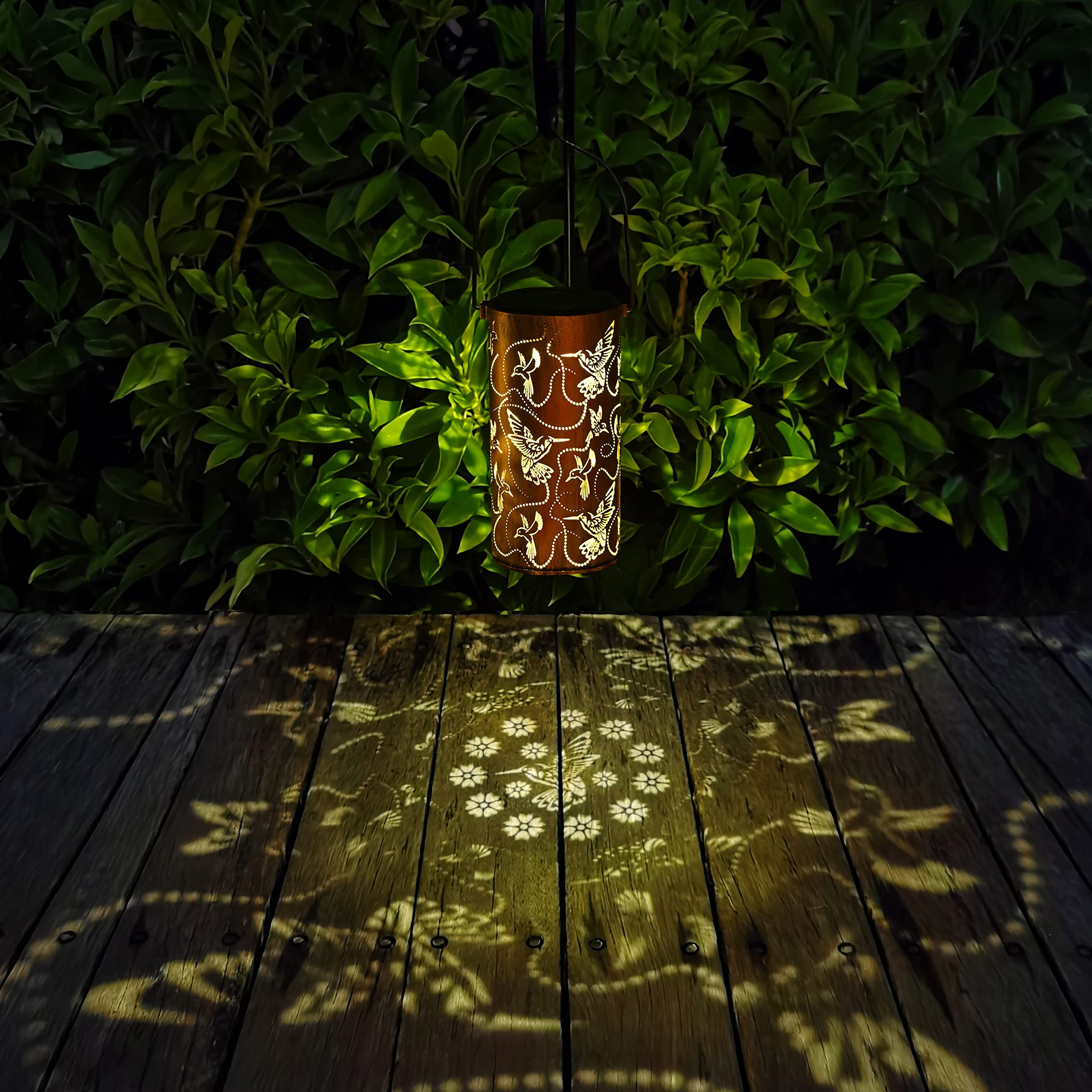 Solar Lanterns Outdoor Hanging Hummingbird Decor Lantern,Waterproof Hollow Out Metal Decorative Garden Light,Graceful Decoration
