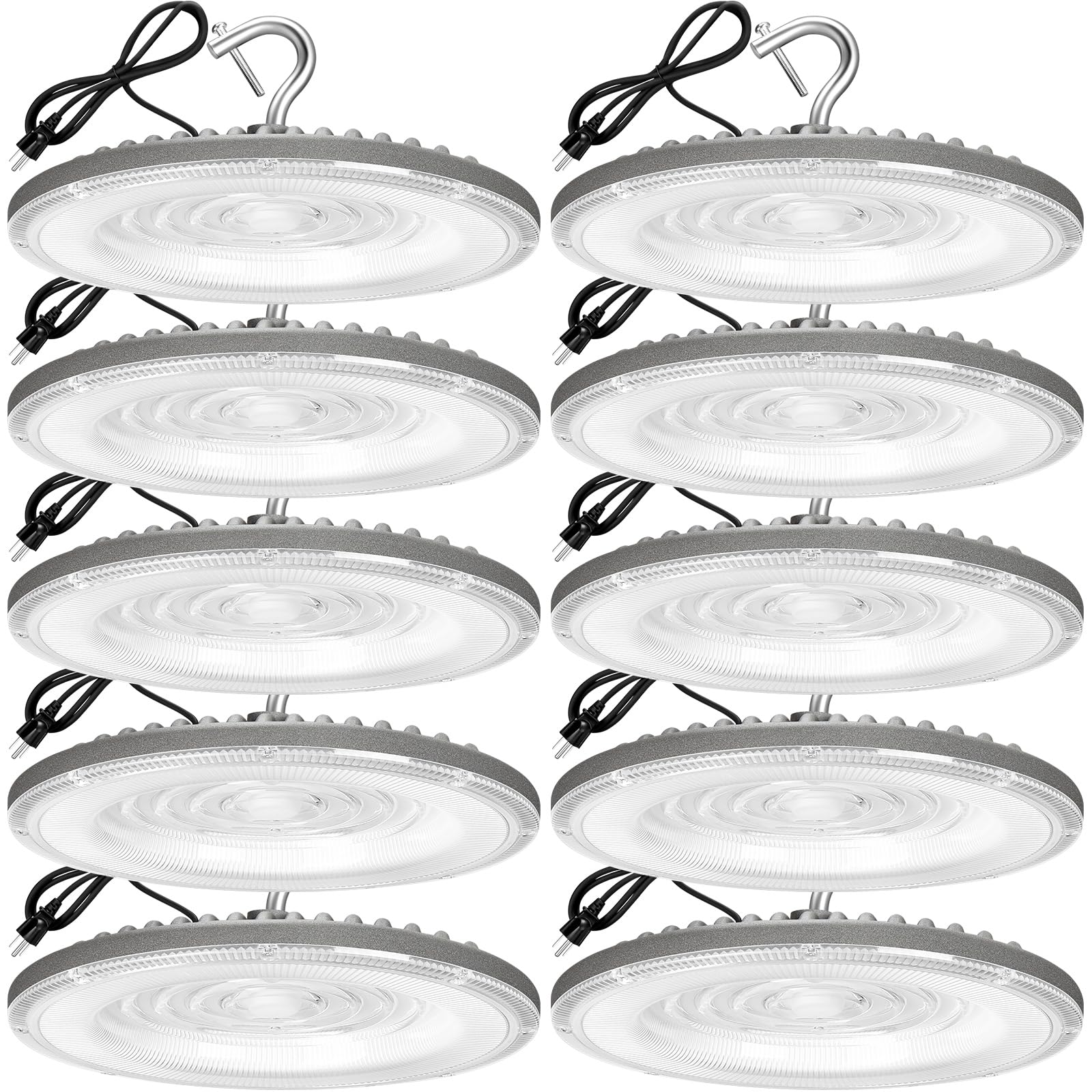 XYCN 10 Pack 150W UFO Led High Bay Light,120VAC,5000K Daylight Commercial Bay Lighting,IP66 Waterproof,21050LM,650W MH/HPS with 