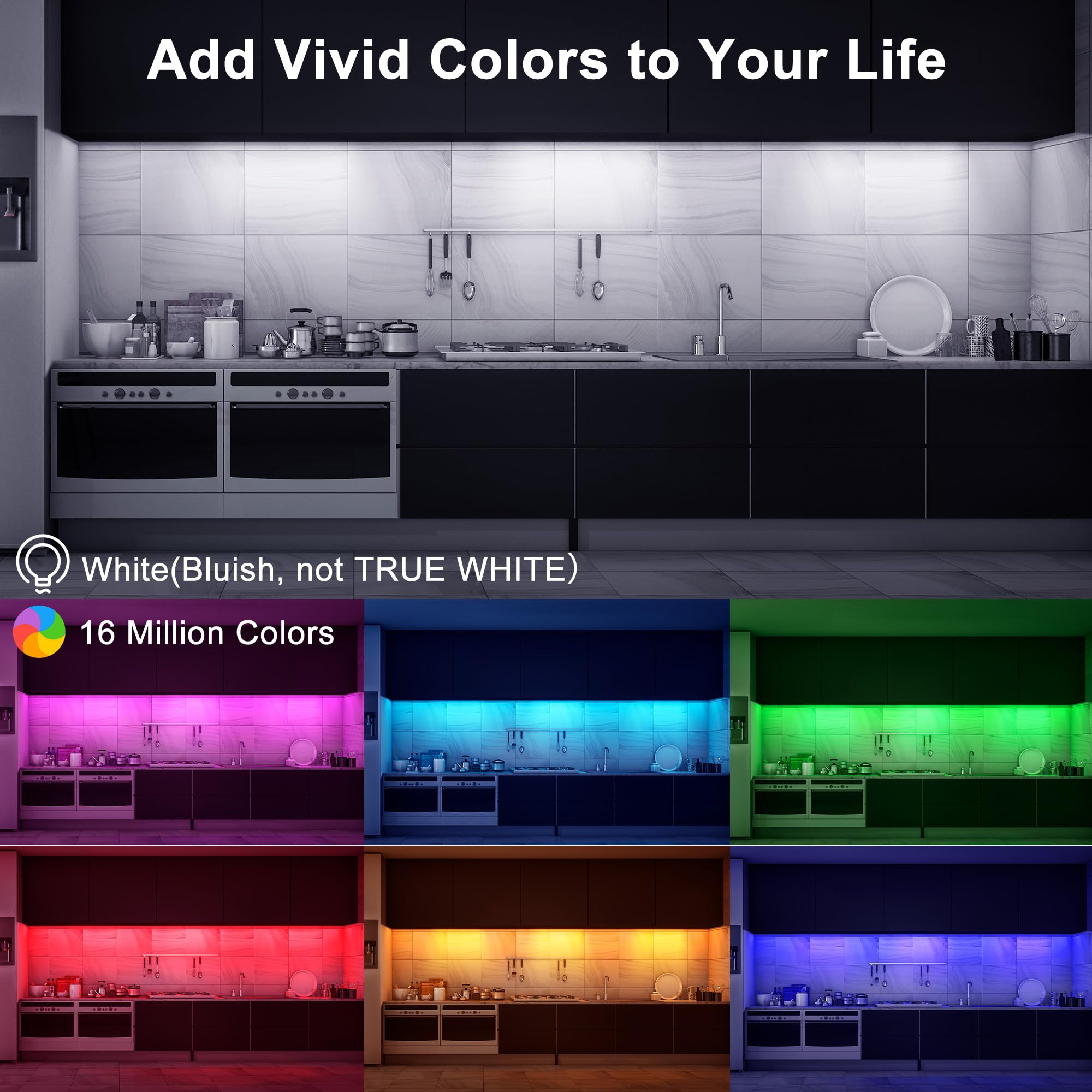 maylit Smart Under Cabinet Lights, 12" Ultra Thin, Dimmable Multicolor, 3 Pack, Aluminum