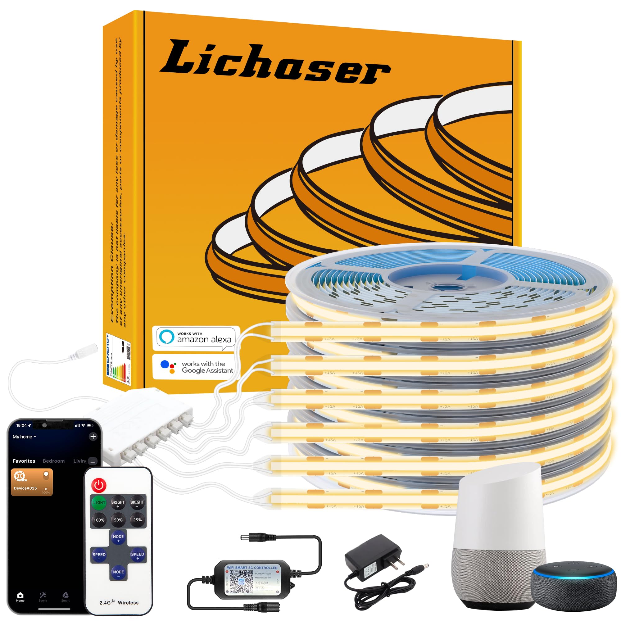 Lichaser 6 Rolls 6.56Ft Wifi Flexible Cob Led Lights For Wood Slat Wall Panels In Parallel  Acoustic Panel Led Strip Compatible With Alexa  3000K Dimmable Strip For Acoustic Panels  Shelves Lighting