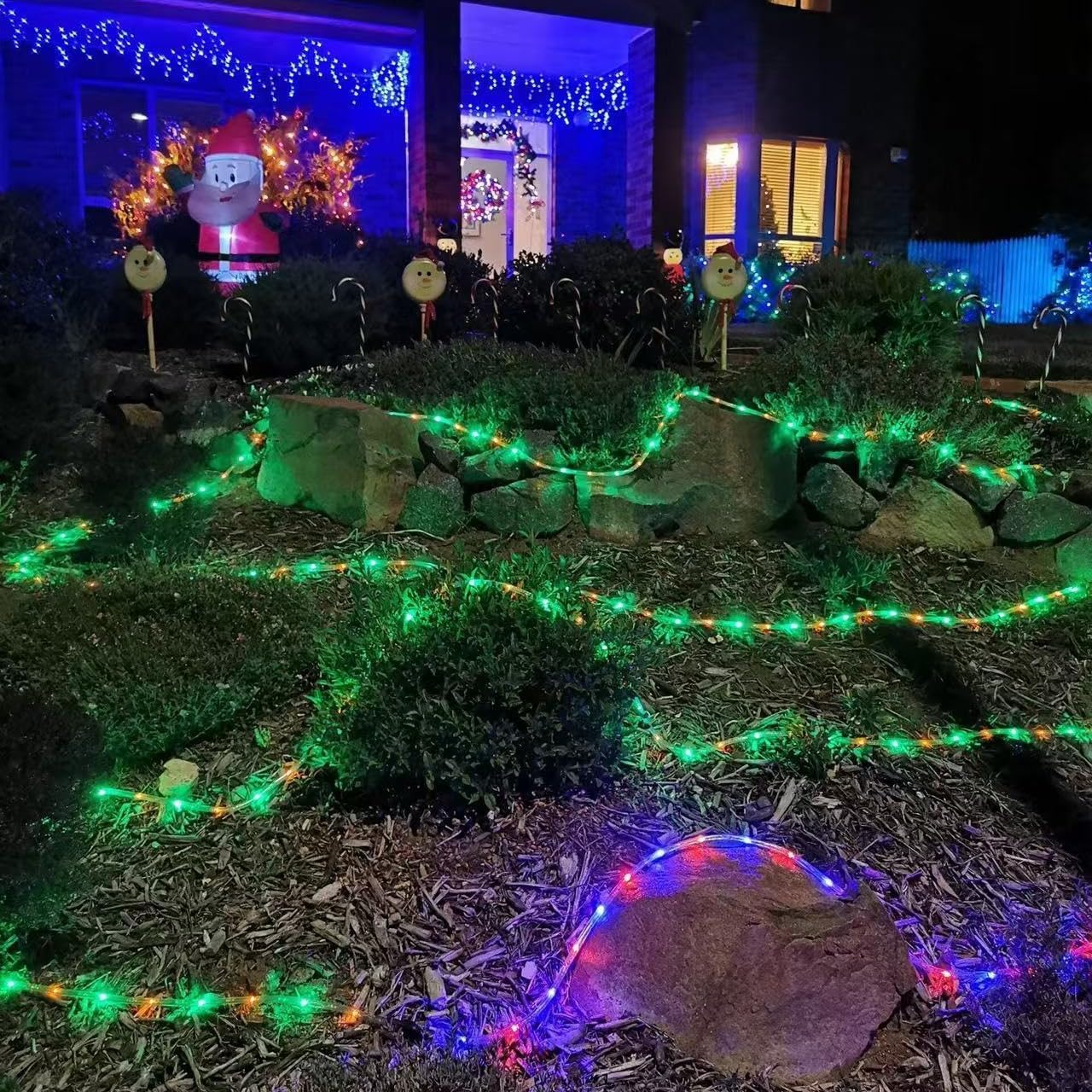 Qitong 2 Pack Red And Green Solar Rope Lights, Each 33Ft 100 Led Solar Christmas Lights Outdoor, 8 Modes Clear Pvc Tube Solar St