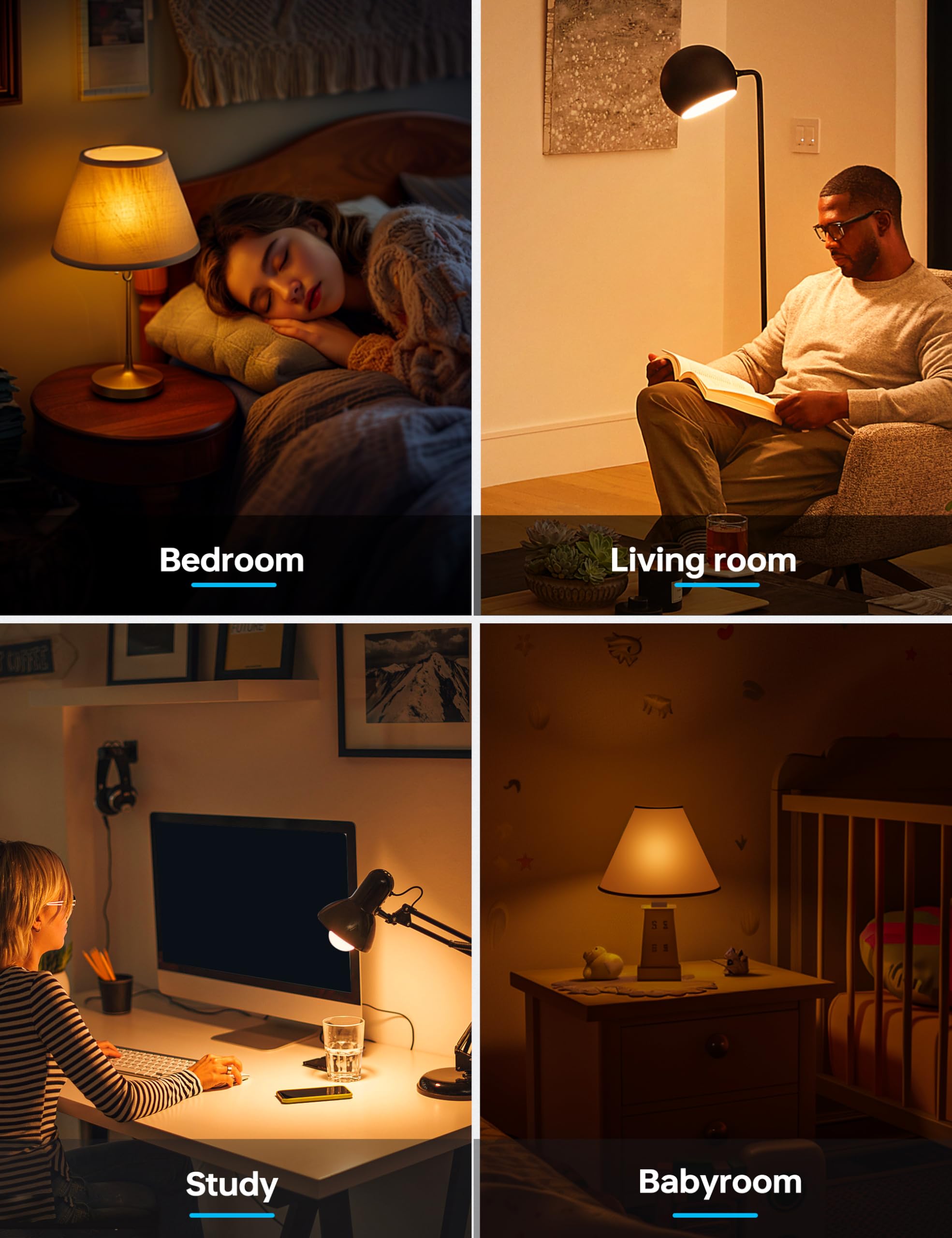 Kindeep Light Bulbs, E26 Blue Light Blocking Dim Bulbs With 2 Modes, 0.5W Amber Light With 20Lm 2000K, 9W Equivalent 60W, 800Lm