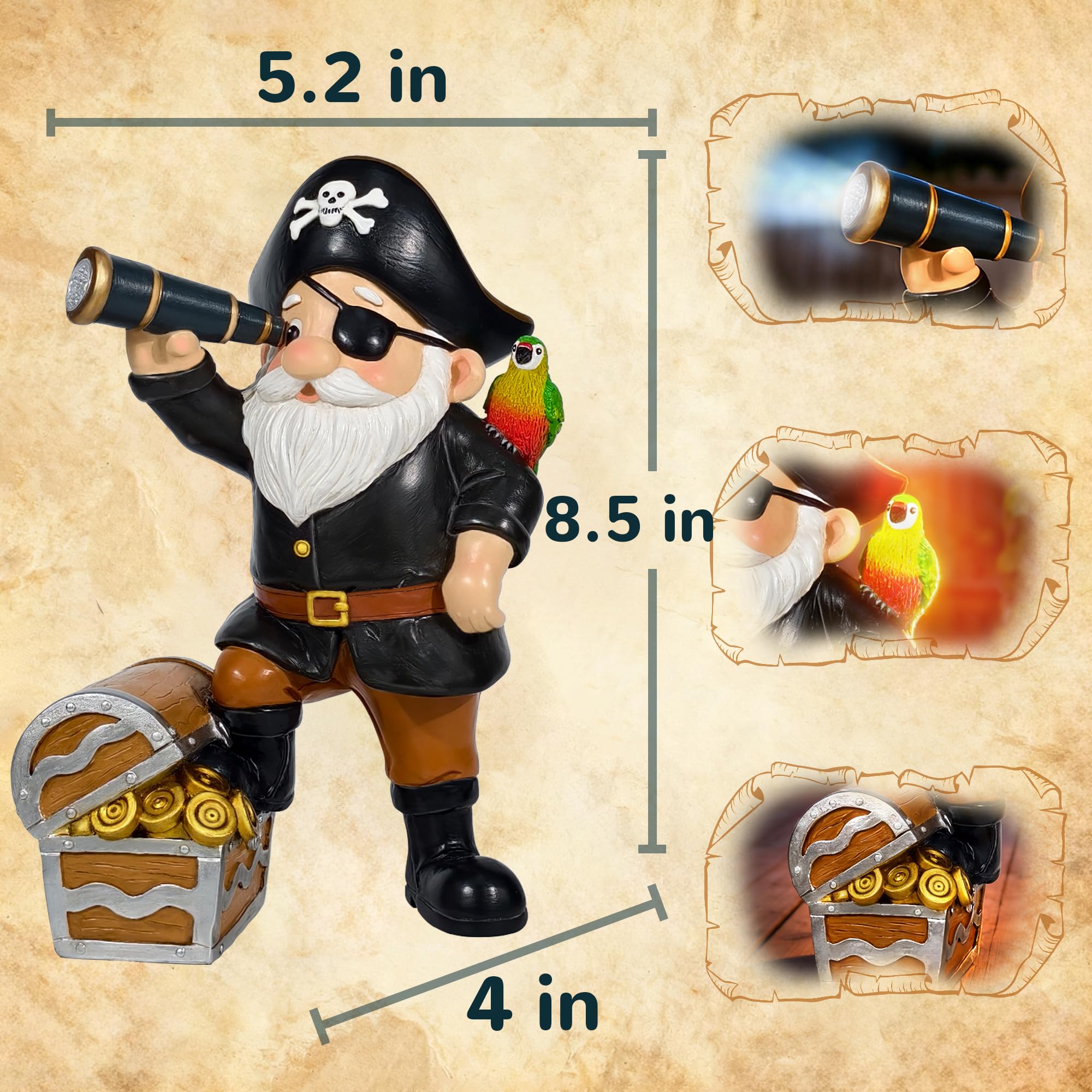 Miggley Solar Pirate Gnome Statue - Whimsical Outdoor Garden Decor For Yard  Patio  Lawn  Backyard - Ideal Gift For Women  Garden Lovers  Moms  Birthdays