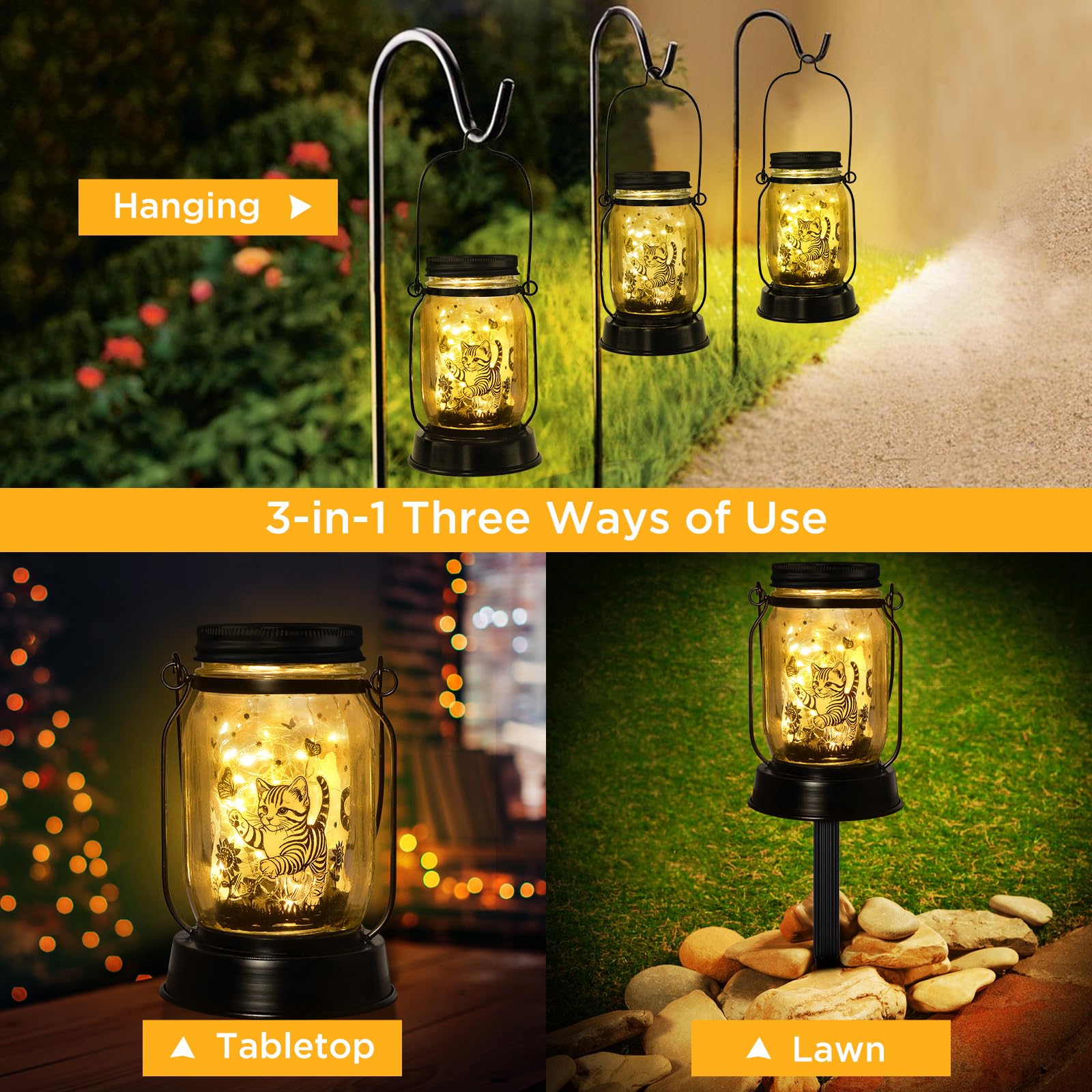 kyoryuger Cat Solar Lanterns Waterproof Outdoor Decor Black-Cat & Butterfly Model ZN-J002